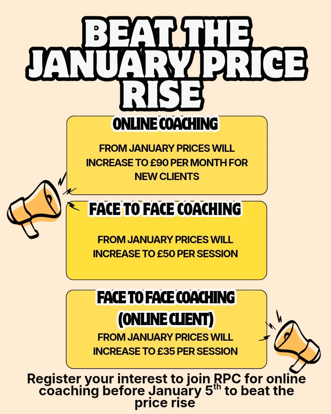 This is something I've been putting off for as long as possible but unfortunately the time has come to raise my prices. Since Run Proud Coaching began, prices have stayed the same, however due to the cost of living and plans to expand the business, I am regrettably increasing my rates.
For online clients, if you have already signed up for a Winter/Spring training plan, the monthly cost will not change. If you are keen to join RPC, register your interest before January 5th to beat this price rise.
As always, I want my coaching to be as accessible to as many people as possible. If cost is going to be a barrier to you joining RPC, please reach out to me and we can discuss payment plans.
#RPC #runproudcoaching #runningcoach #running