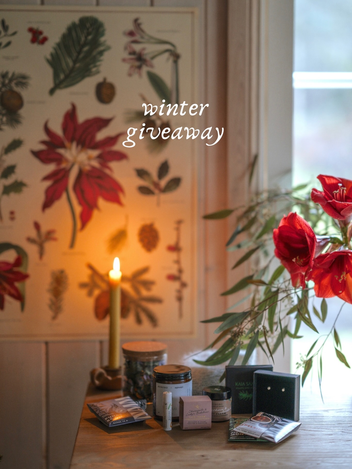 // giveaway ended.
Winter solstice giveaway 🤍
Winter solstice calls us to reflect, go deep within, set intentions, and release our dreams into the world with the coming rebirth of the light. It is also a gentle reminder to care for yourself, nourish your spirit, and keep the fire within glowing 🌞
To bring a little joy to this new season, we would like to give one of you a gift that includes:
• Seabuckthorn & Calendula lip balm, Juniper candle, Seabuckthorn & Calendula body cream, and Chamomile & Lady’s Bedstraw face cream from @bonobo_cosmetics
• Juniper Berry silver earrings from @kaiasaarna
• A selection of organic chocolates from @roosiku_chocolate
• A hand-knitted scarf and a winter tea blend from me
A small bundle of warmth to remind you that you deserve to be cared for, supported, and shining. In the quietest season too. 🤍
To enter, please follow all of us: @bonobo_cosmetics @kaiasaarna @roosiku_chocolate @mariailves_
And tag a friend (or as many as you like)
Giveaway open everywhere! We will announce the winner on 31/12 🤍
Not affiliated with Instagram or Meta.
