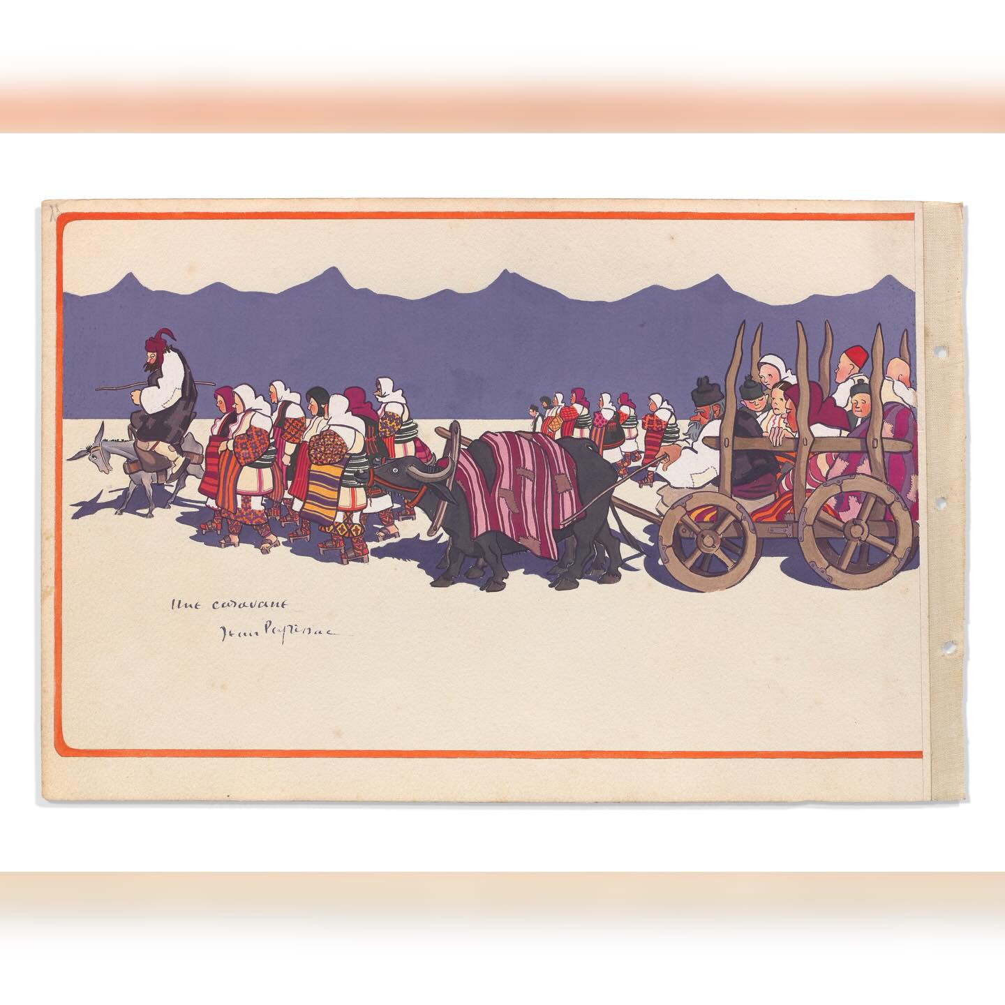 Sur la route de mes vacances !
Avec cette gouache de mon grand-père Jean Peyrissac (1895-1974) : « Une caravane », issue de son carnet de dessins réalisés pendant la Première Guerre mondiale « Sous la montagne bleue ».
Jean Peyrissac, engagé à 18 ans, est envoyé après Verdun en Macédoine, un petit pays des Balkans. On appelle ce moment de la guerre, la campagne d’Orient. Lors de ses moments de répit, il a dessiné les populations qu’il rencontrait. il s’agit de sa première œuvre d’art et ce carnet, scelle sa vie d’artiste.
#collectionstephaniepeyrissac #jeanpeyrissac #souslamontagnebleue #gouache#campagnedorient