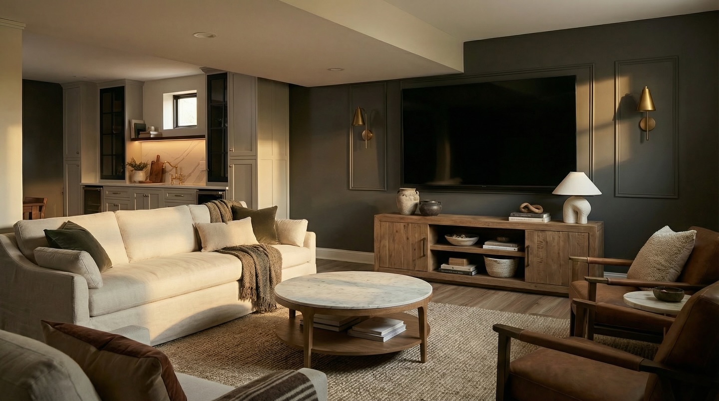 Swipe 👈🏼👀 This basement used to be extra space — now it’s the favorite room in the house.
We transformed this lower level into a warm, luxurious living space designed for real life with a cozy, intentional layout; custom built-ins, layered lighting, soft textures, warm woods, and timeless finishes. We created a space that feels just as finished as the main house ❤️
The goal wasn’t just to renovate — it was to create a room people actually want to spend time in. Movie nights, entertaining, hide & seek with the kids, quiet mornings… this basement does it all.
If you’ve been living with an unfinished or underwhelming lower level, imagine what it could be with the right team.
Ready to turn unused space into your home’s best feature? Let’s talk.
Special shout to @jrtpaintingremodeling for such a quality job 💪🏼
#BasementTransformation #BeforeAndAfter #LuxuryBasement #HomeRenovation #statecollege