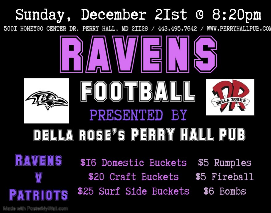 Sunday Night Football 😈 At Della Rose’s!!!
🍻 $16 Dom. Buckets 🍺 $20 Premium Buckets 🍋🟩 $25 Surfside/ High Noon Buckets 🏄♀️ $5 Rumples ❄️ $5 Fireball 🔥 $6 Bombs 💣
Let’s Get It Done 😤😤
#baltimoreravens #snf #bucketsofbeer #shotsshotsshots #dellaroses