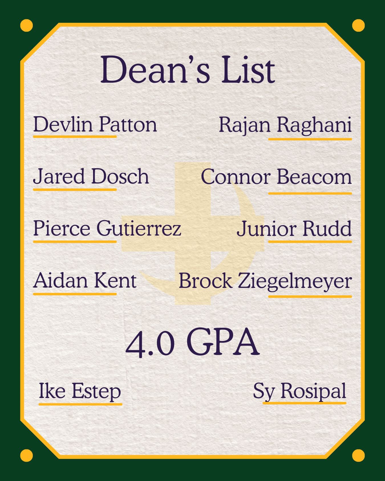 Congratulations to all our brothers who made the dean’s list this semester and an extra congratulations to Ike Estep and Sy Rosipal for working diligently to achieve a 4.0 GPA. Keep up the great work.🤟