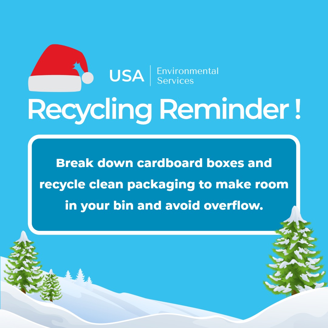Recycling Reminder! Cardboard adds up quickly this time of year. Break down boxes and recycle clean packaging to prevent overflow.
#RecyclingReminder #WasteReduction #USAENV