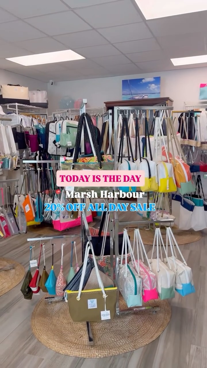TODAY IS THE DAY!! Our 20% OFF ALL DAY Christmas sale is here at the Marsh Harbour location ❤️🤍 come shop W Sailbags and more from 10 am - 4 pm.