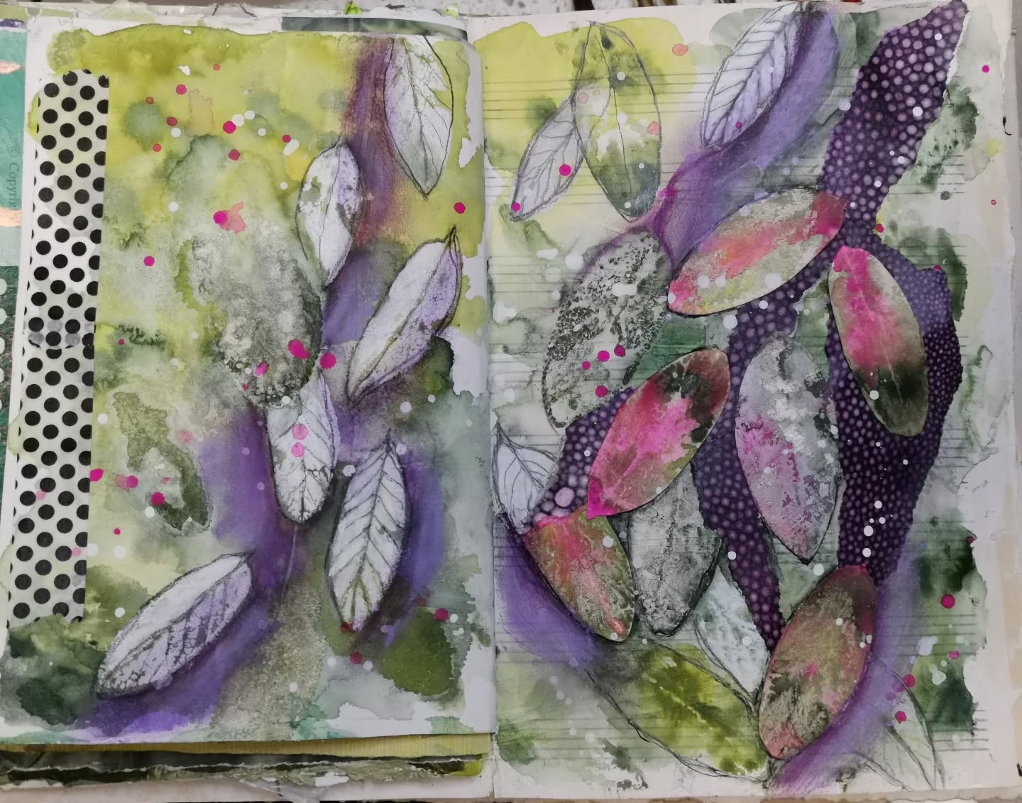 Day 14 "Sage" a symbol of cleansing and release. Thinking about what I'd like to let go of as I enter the new year.
The leaf prints were made using sage leaves from my garden to transfer the watercolor, gesso and ink.
#CareDecember @everythingartuk