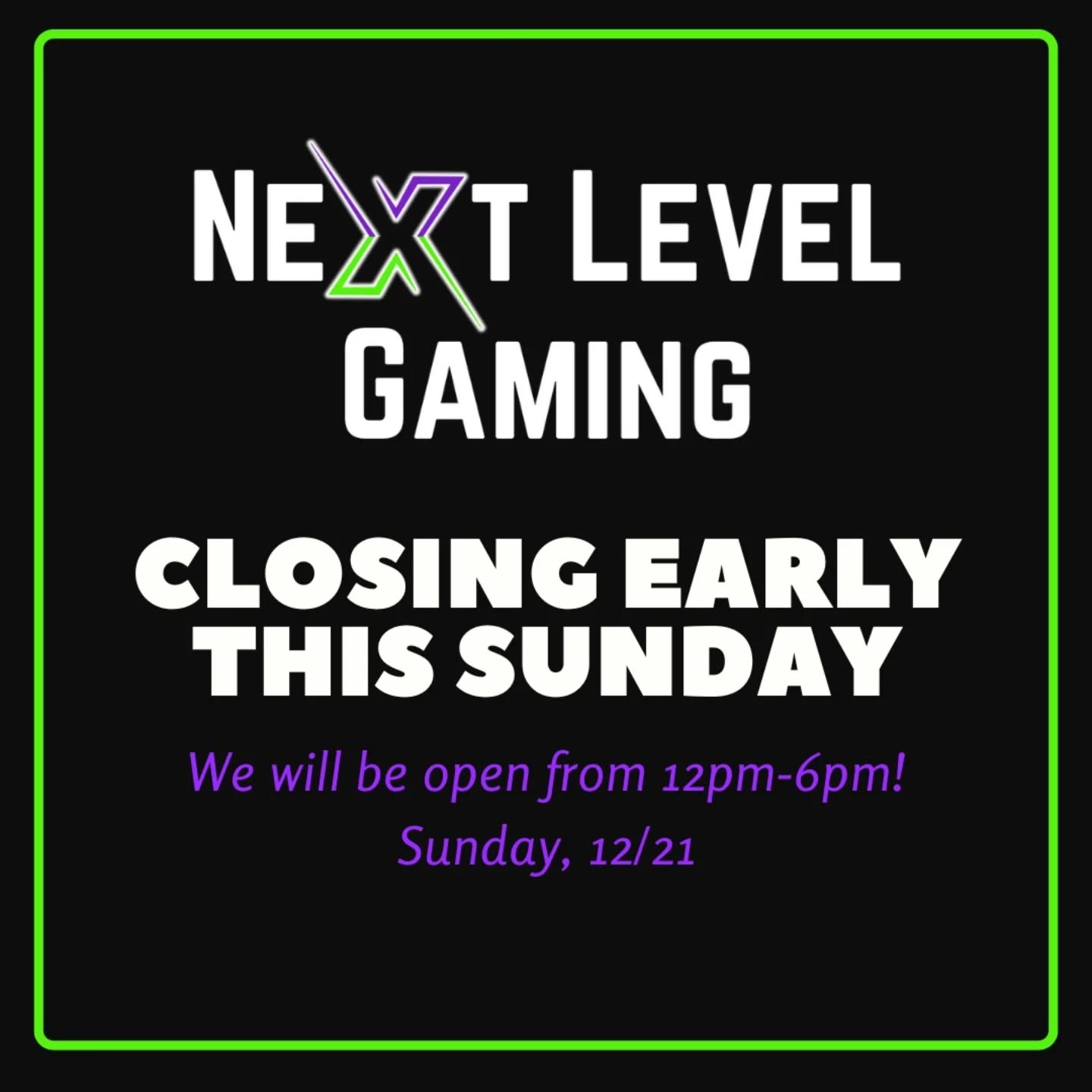 We will be closing early on Sunday, 12/21 at 6pm!!
Sunday, 12/21 12pm-6pm
Monday, 12/22 12pm-8pm
Tuesday, 12/23 12pm-8pm
Wednesday, 12/24 Closed
Thursday, 12/25 Closed
Friday, 12/26 12pm-10pm
Saturday, 12/27 12pm-10pm
