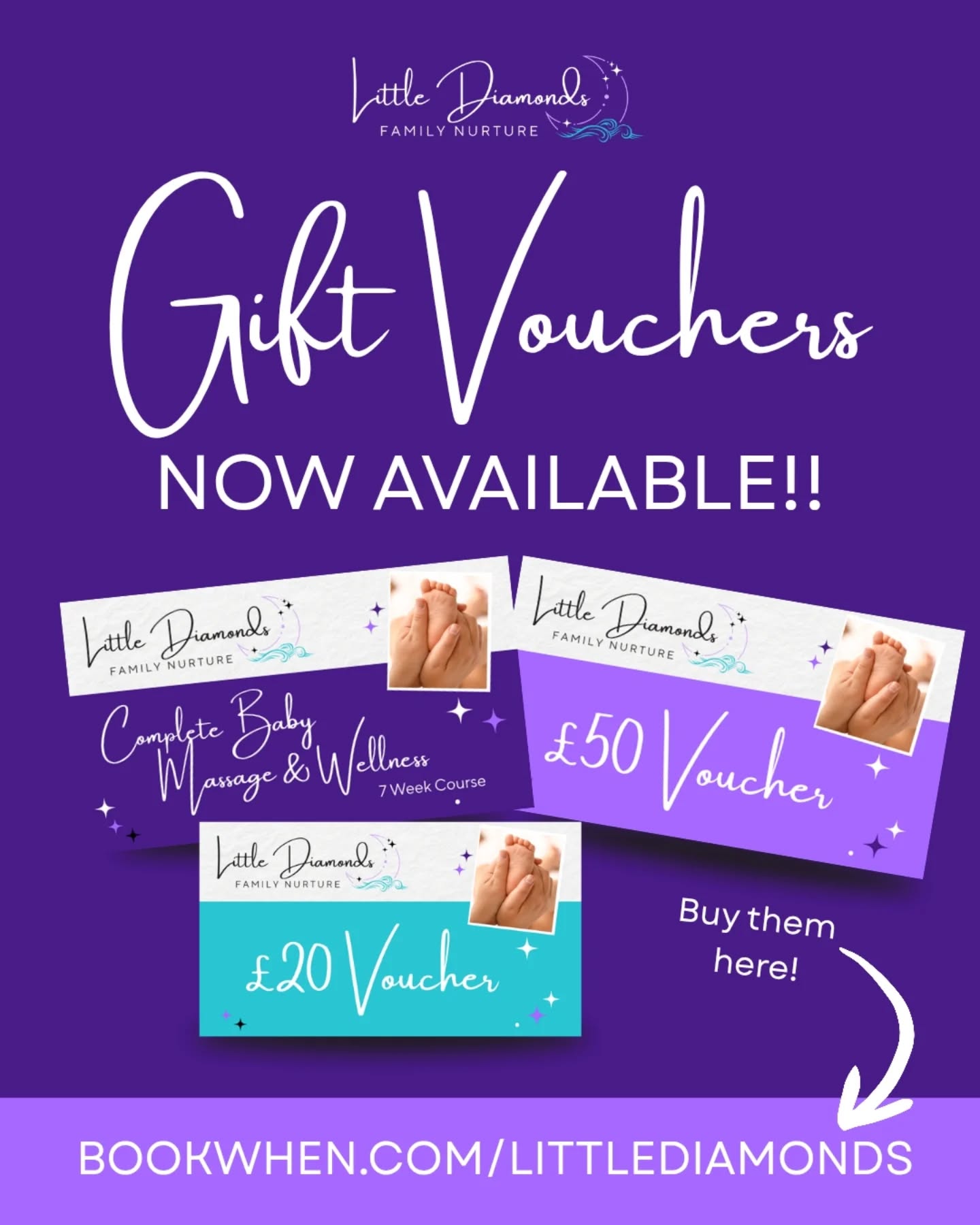๐ There's Still Time For Gift Vouchers ๐
Babies don't need a ton of toys for Christmas, they need love, care and special moments.
What better then than a voucher for classes? Special time spent with their parents/carers and a chance for parents to slow down a little bit.
Vouchers for classes have always been available, but now they're easier to purchase from our booking site. And if you want an amount not listed, get in touch and I'll make it available.
www.bookwhen.com/littlediamonds
#Christmas #BabyClasses #Voucher #Gift