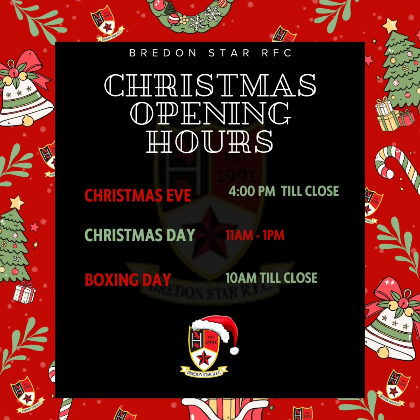 CHRISTMAS OPENING HOURS 🎄
We're open throughout the festive season. Pop in for a drink or two and celebrate Christmas with us.
All Welcome!
#DriveOnStar #SweetBredonStar