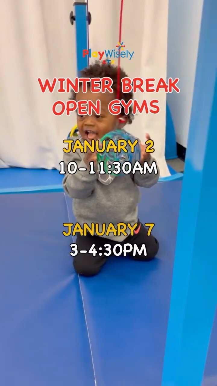 Join us for Open Gyms this winter break! ❄️ $10/child and only $5 for each additional sibling! Ages 4 month - 4 years welcome with an adult chaperone. Pre-register at PlayWiselyATX.com. Space is limited! #opengym #winterbreak #mommyandme #babyclass #toddlerclass