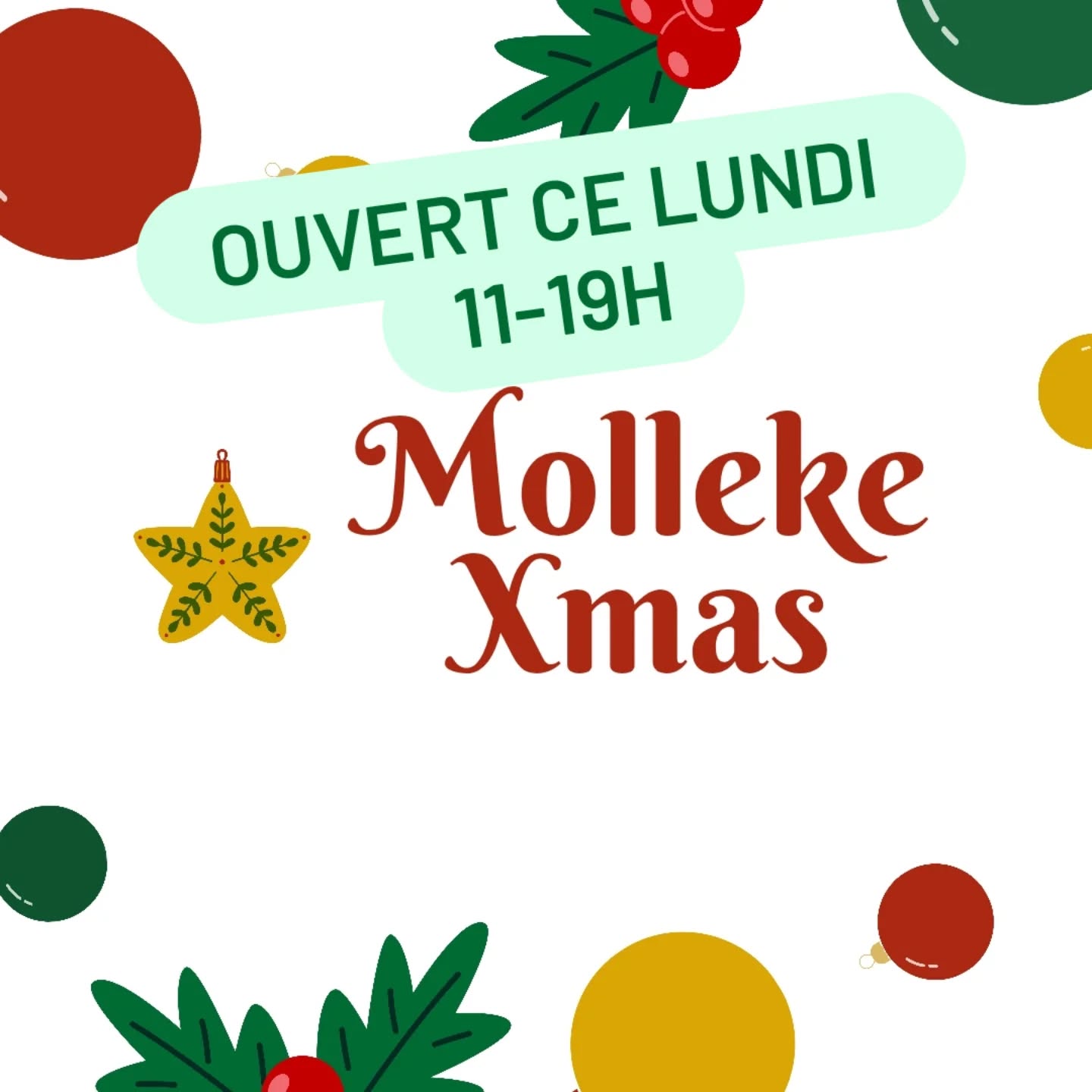 Morning ! Molleke sera ouvert exceptionnellement ce lundi 22/12 et 29/12 de 11h à 19h. Remplissage de frigo, dernier cadeau de Noël tout ça, tout ça... c'est par ici.
Rdv au 64 rue de la Poudrière 1000 Bruxelles.
A toute !
Les Mollekes
