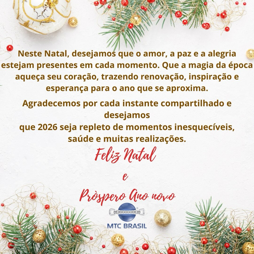 Desejamos um Natal repleto de luz, felicidade, amor e paz.
Agradecemos por confiar em nosso trabalho e fazer parte da nossa história este ano!
#mtcdobrasil