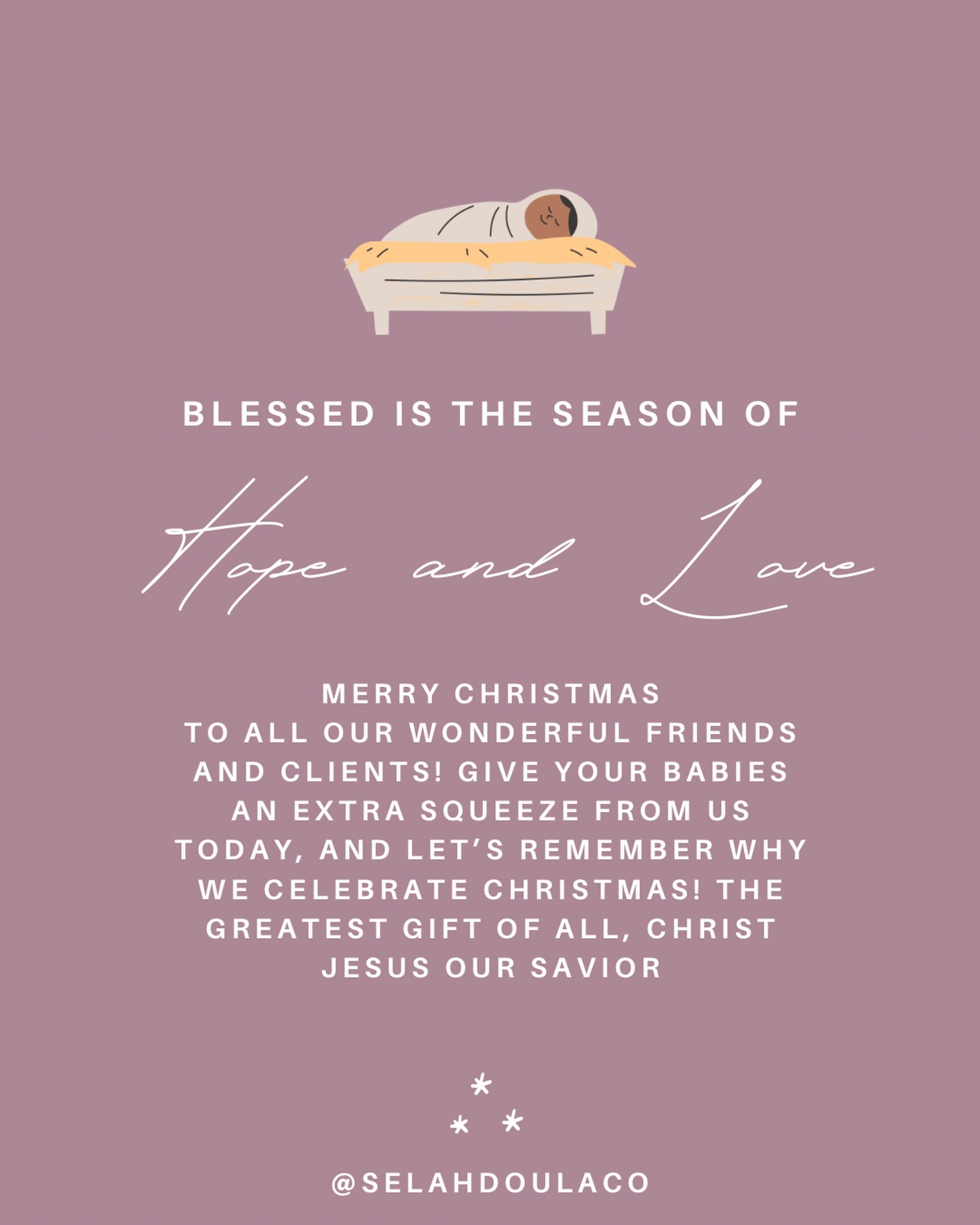 We pray that everyone has a blessed Christmas day surrounded by your loved ones!
Join us in reflecting about the true meaning of Christmas, the birth of our Savior. But even more importantly, His death and resurrection that has given us new life.
Emmanuel, God with us. Today and everyday.
#kcdoula #doulasupport #kansascitydoula #christiandoula #birthdoulas