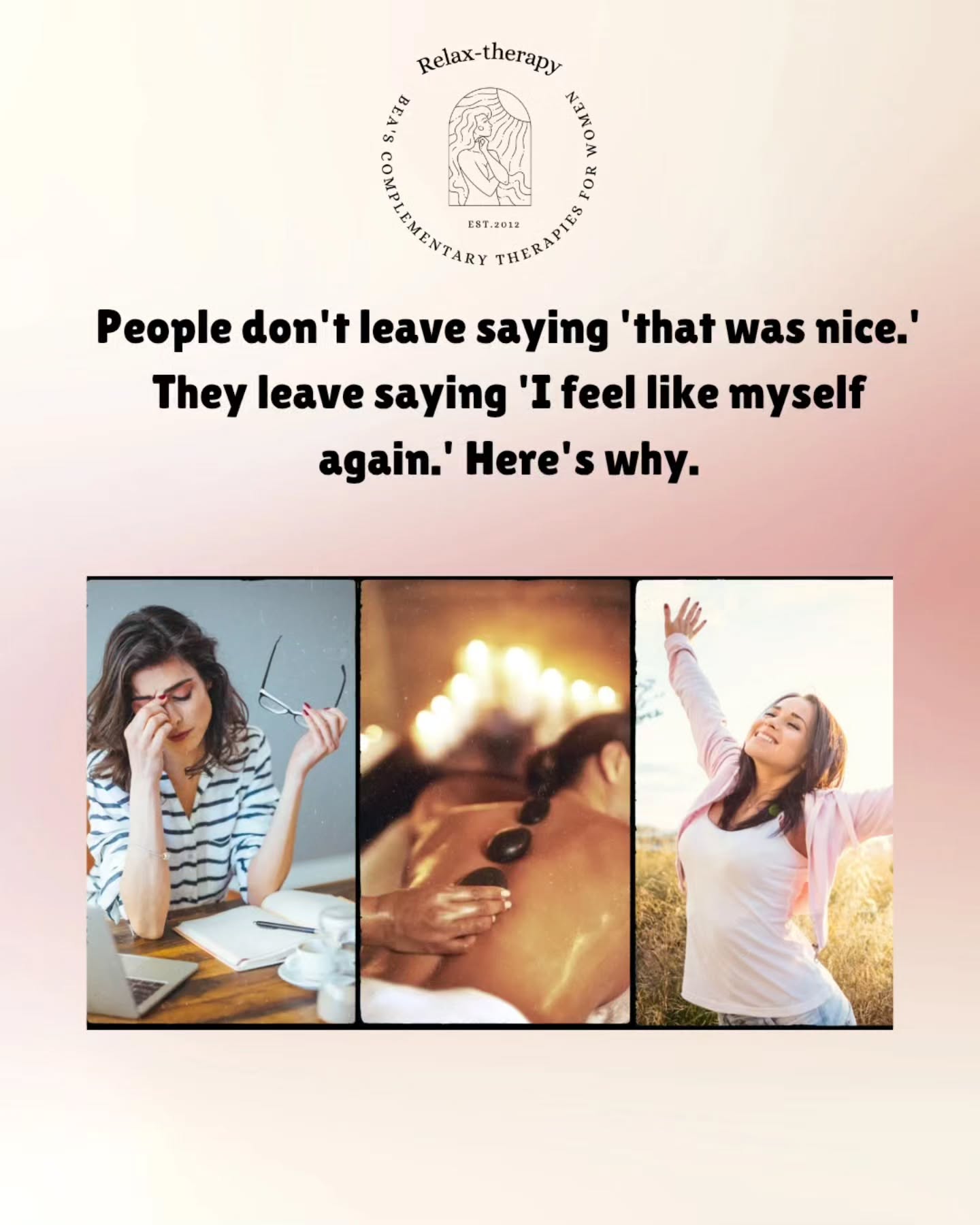 What people think happens in a massage session:
“Oh, that's nice. A bit of relaxation."
What actually happens:
✨ Your nervous system finally gets permission to stop being on high alert.
✨ The tension you've been holding in your shoulders for weeks starts to release.
✨ Your brain stops running through tomorrow's to-do list.
✨Your body remembers what ‘safe’ feels like.
It's not just relaxation.
It's your nervous system getting a break from survival mode.
And that's why people leave saying:
‘I feel like myself again’
‘I didn't realise how much I needed that’
‘I can actually breathe properly’
I have space early January.
Text 075 518 14 122
Get booked in and start 2026 the right way.
#massage #reflexology #Purley