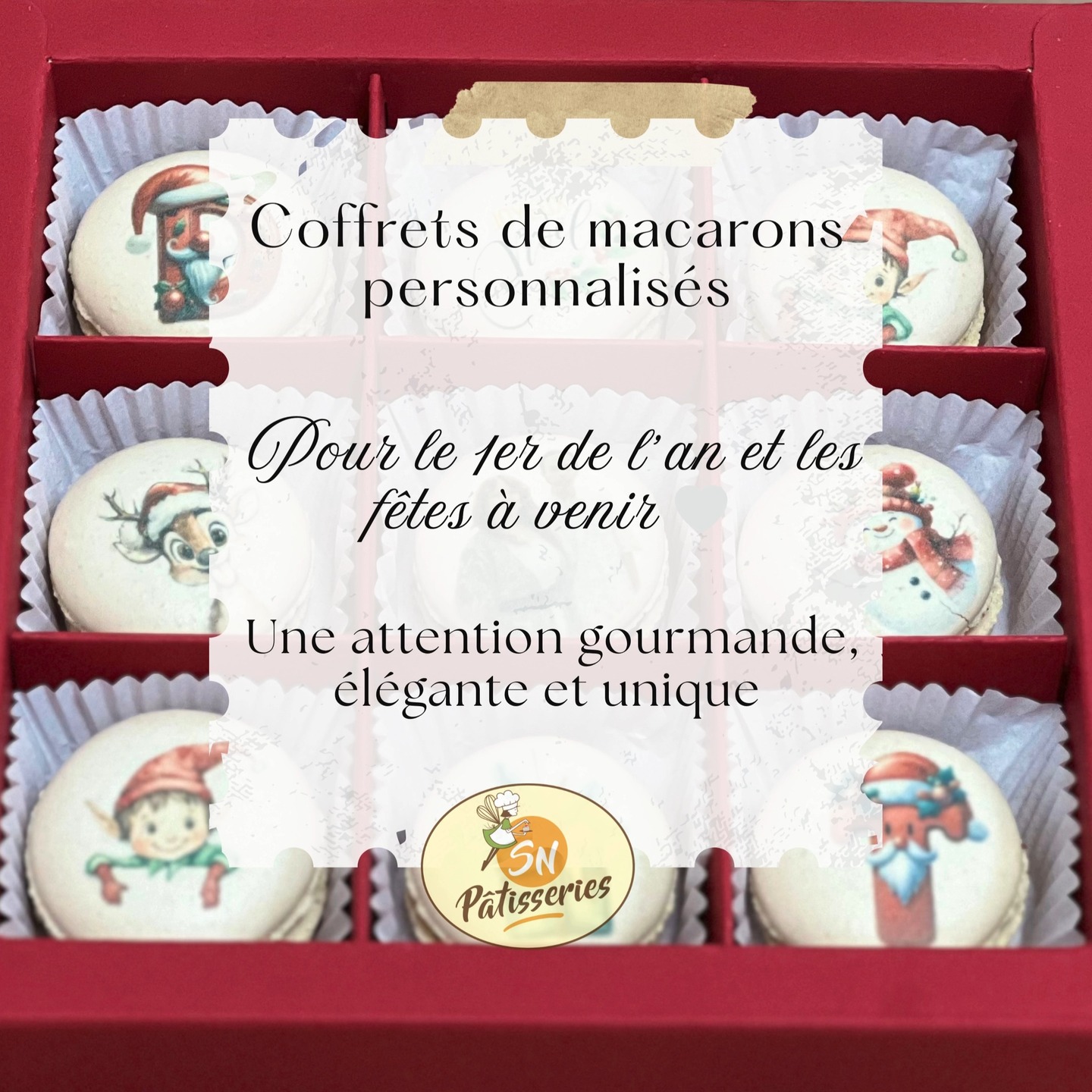 ✨ Célébrez la nouvelle année avec une attention unique ✨
Pour le 1er de l’an et toutes les belles fêtes qui suivent, je vous propose des coffrets de macarons personnalisés, aussi beaux que gourmands 🤍
🎨 Impression alimentaire sur macaron
🎄 Thèmes festifs, prénoms, messages, photos
🎁 Coffrets élégants, prêts à offrir
🤍 Fabrication artisanale, avec le plus grand soin
Une idée parfaite pour :
✨ souhaiter la bonne année
✨ remercier vos proches
✨ marquer un moment précieux avec douceur et originalité
📩 Commandes sur mesure par message privé
⚠️ Quantités limitées – pensez à réserver à l’avance
#macaronspersonnalisés #macaronsartisanaux #cadeaugourmand #patisserieartisanale #snpatisseries