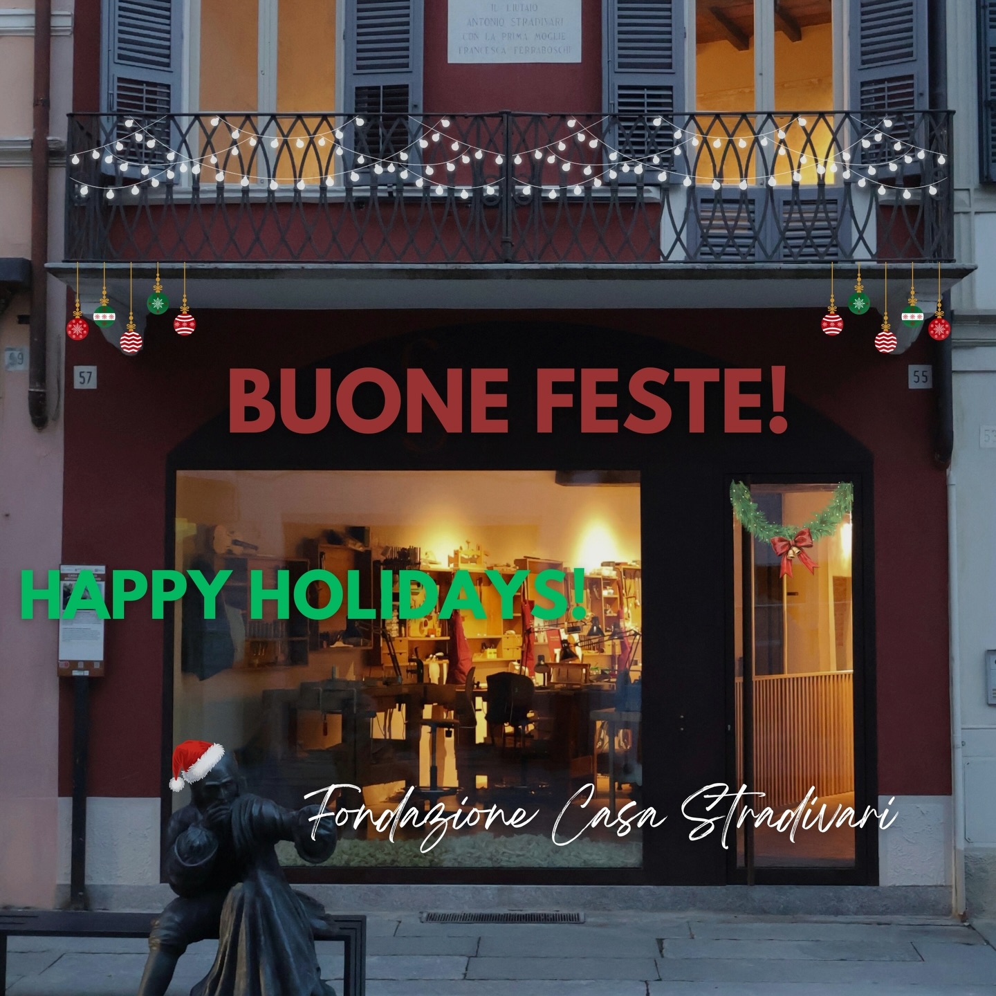 Un augurio di buone feste.
Grazie per aver condiviso con noi un anno di progetti, incontri e passione.
Un augurio ricco di entusiasmo, di serenità e di grande musica!!
Season’s greetings.
Thank you for sharing a year of projects, encounters and passion with us.
Wishing you enthusiasm, serenity and great music!!
#CasaStradivari #HappyHolidays #Cremona