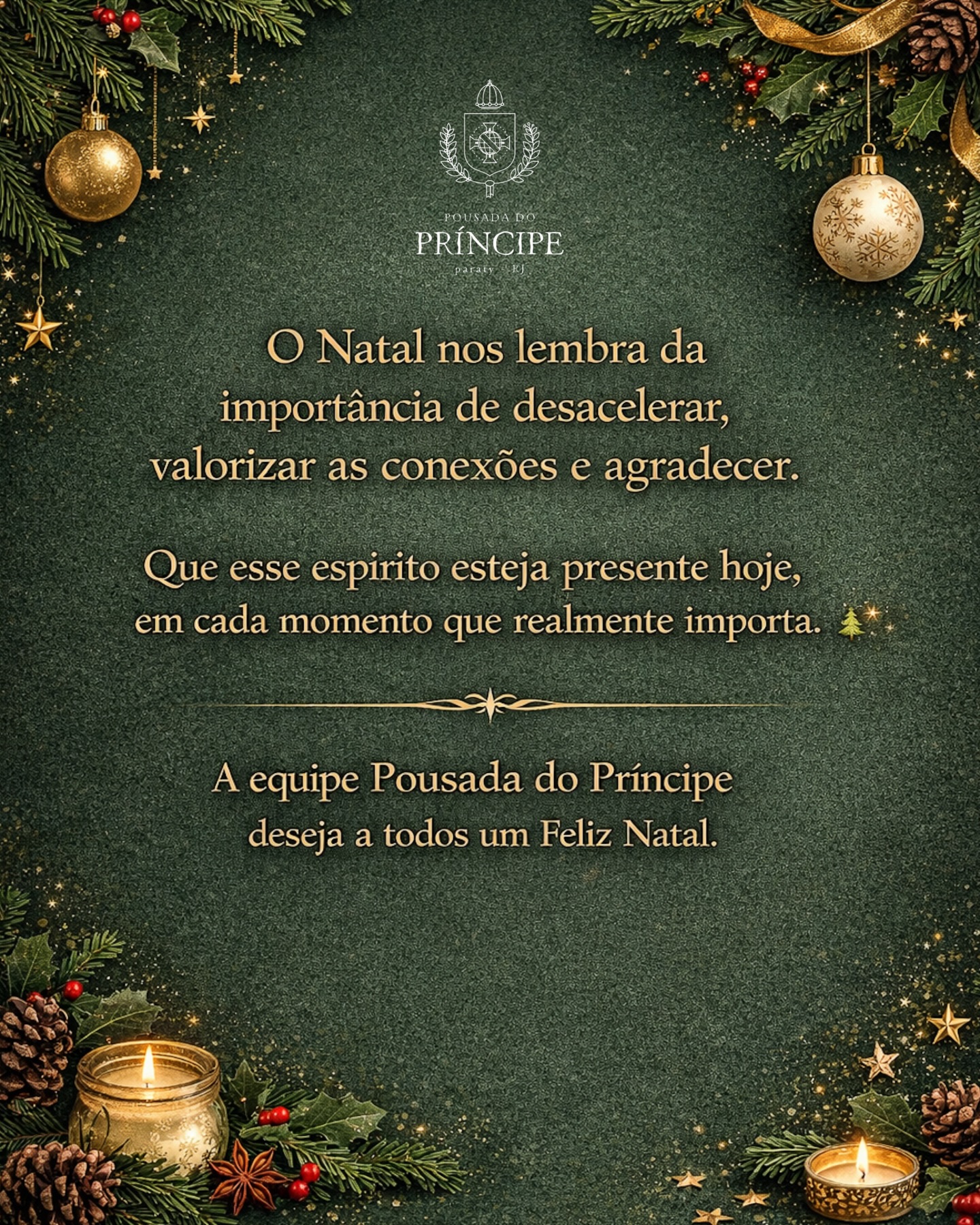 Que o Natal seja um momento de reflexão, calma e presença.
Uma data para valorizar o que realmente importa e agradecer pelas conexões construídas.
A equipe Pousada do Príncipe deseja a todos um Feliz Natal. ✨