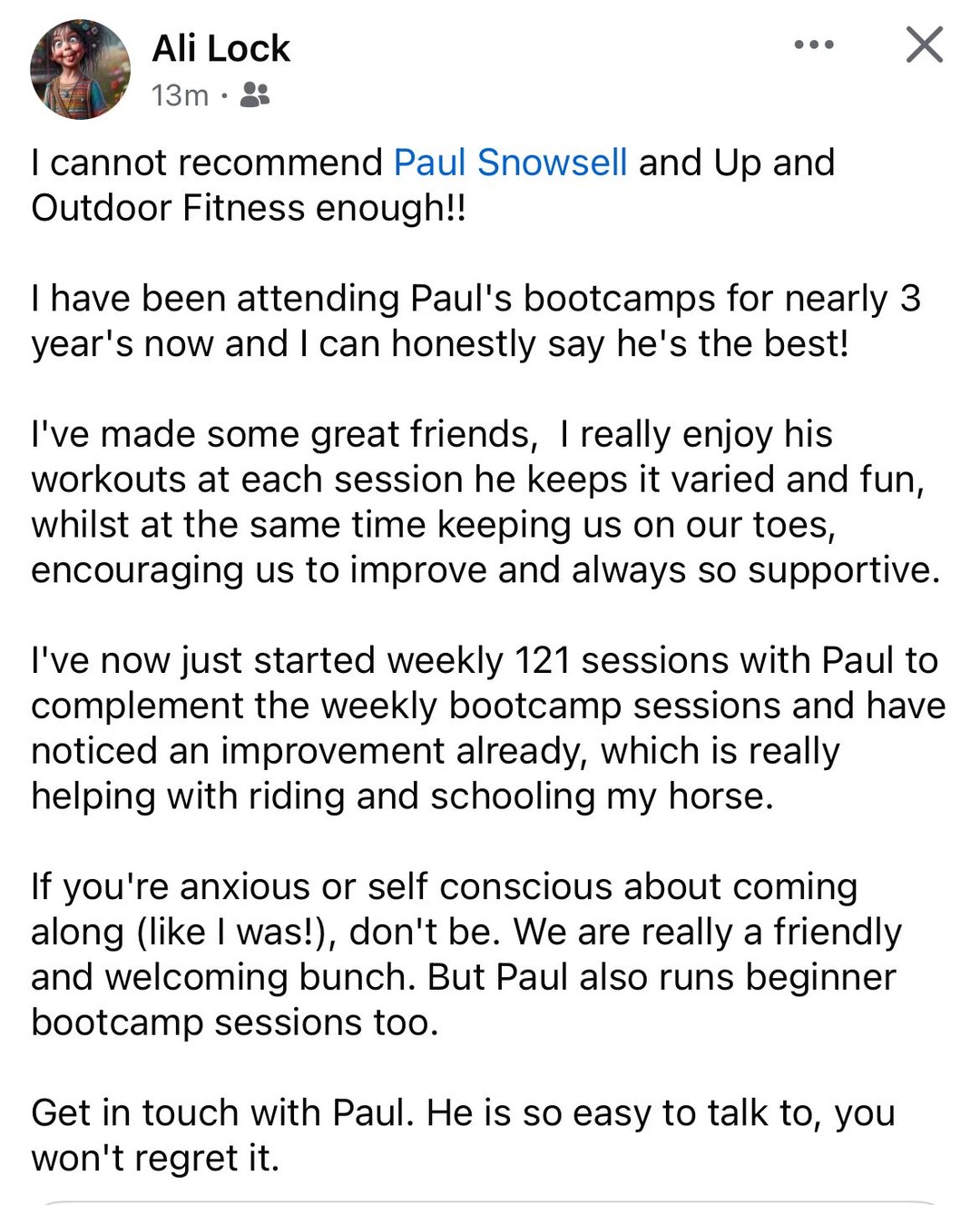 🙌 THIS IS WHY WE DO WHAT WE DO!
Ali Lock has been crushing it with us for nearly 3 years, and her words say it all. From bootcamp to 1-2-1 personal training, she's experienced the full Up and Outdoor Fitness journey – and the results speak for themselves!
"I cannot recommend Paul Snowsell and Up and Outdoor Fitness enough! I've made great friends, I really enjoy his workouts at each session he keeps it varied and fun, whilst at the same time keeping us on our toes, encouraging us to improve and always so supportive."
Ali's now seeing real improvements in her strength, balance, and even her horse riding! And here's the best part – if you're thinking about joining but feeling nervous or self-conscious, Ali's message is clear: **we're a friendly and welcoming bunch, and Paul runs beginner sessions too.**
✨ READY TO START YOUR JOURNEY? ✨
🎯 **7-DAY TRIAL STARTS MONDAY 5TH JANUARY**
💰 Just £15 for unlimited classes all week
🏃 No pressure, no commitment – just come and experience the difference!
👉 Book your trial here: https://mailchi.mp/452a1e11b740/7-day-free-trialbootcamp
Get in touch with Paul. He's so easy to talk to, you won't regret it!
#UpAndOutdoorFitness #BootcampFamily #PersonalTraining #Billingshurst #FitnessJourney #CommunityFitness #NewYearNewYou #JoinUs