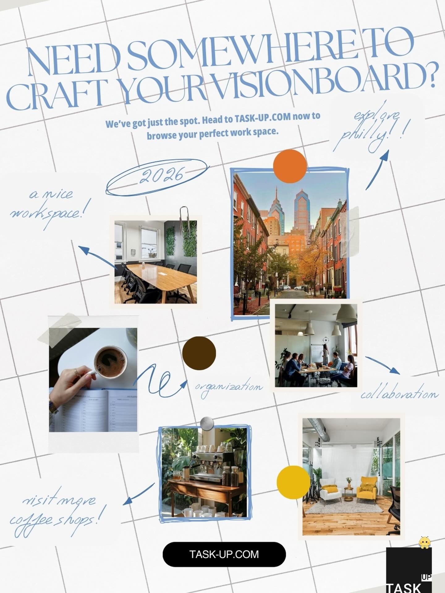 Already dreaming about your 2026 goals? So are we. ✨
Our spaces are designed to boost productivity and spark creativity—perfect for planning, vision boards, and big ideas.
Browse office space options now on task-up.com and bring your vision to life.
#phillycoworking #meetingspaces #phillysupportphilly #workfromhome #coworkinphilly