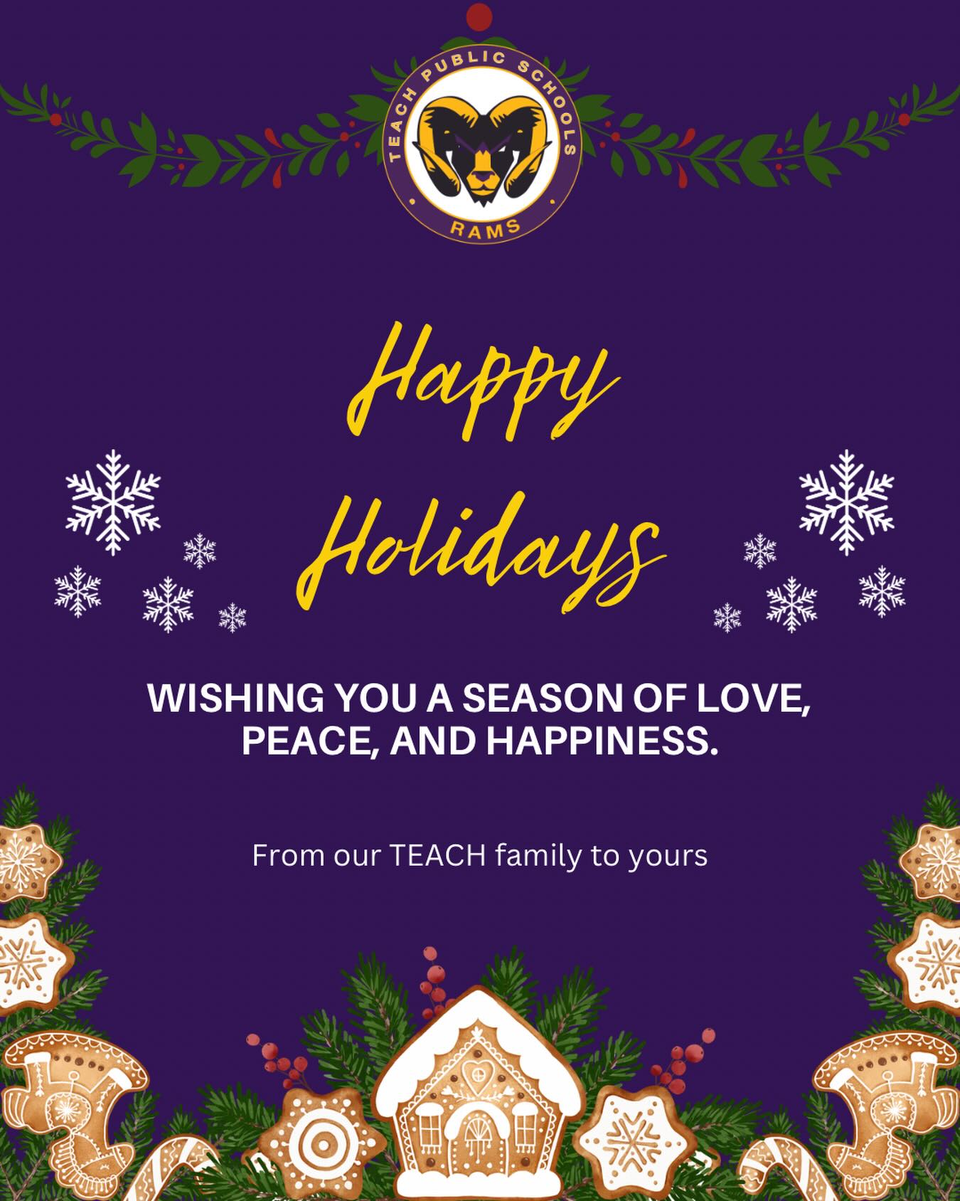 Happy Holidays from TEACH Public Schools ✨
Wishing our students, families, staff, and community a joyful season filled with warmth, rest, and cheer. Thank you for being part of the TEACH family 💛💜🎄
#HappyHolidays #TEACHPublicSchools #TEACHFamily #SeasonOfGratitude #CommunityFirst