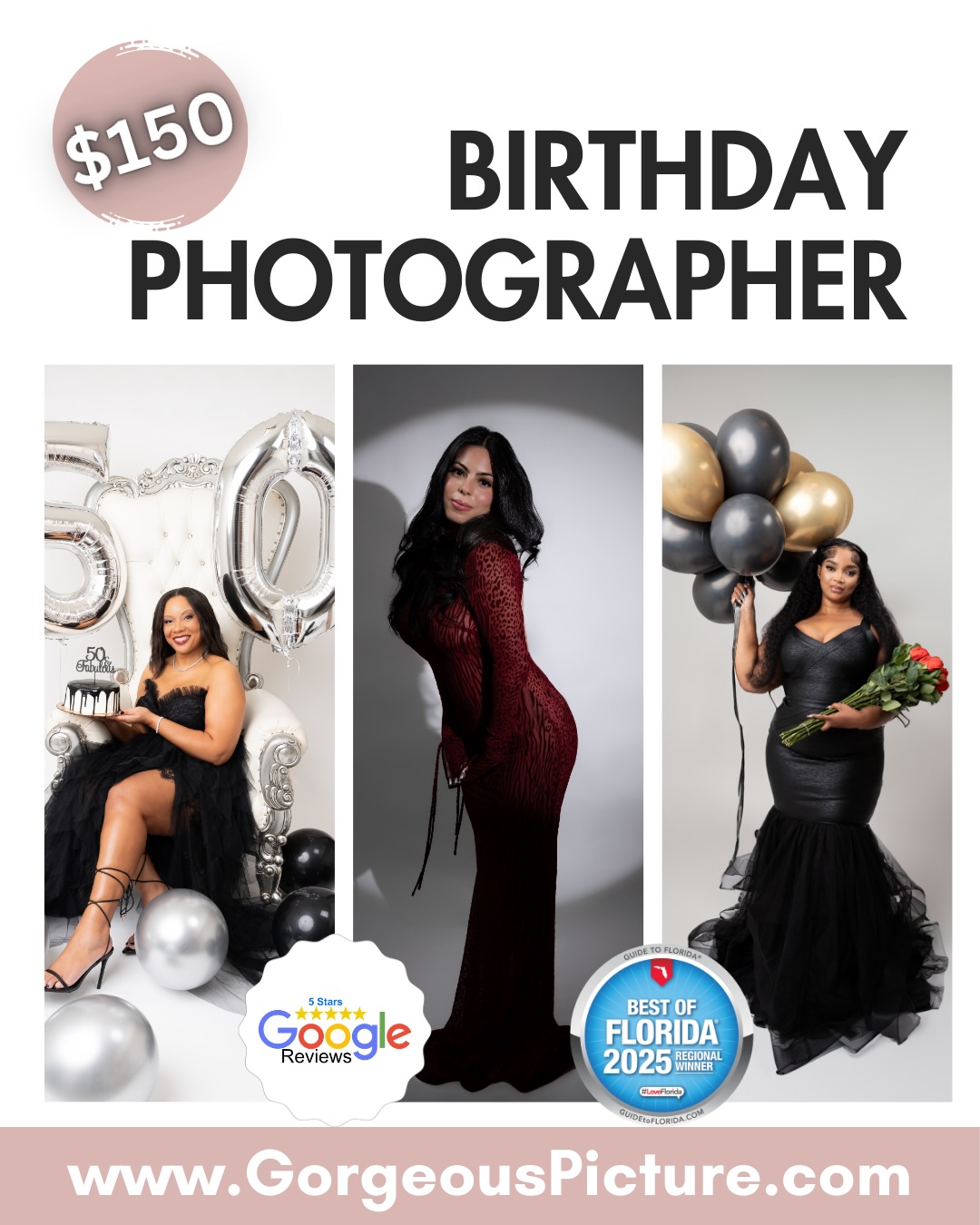 📸 Orlando Birthday Photography Studio
Because your birthday deserves more than iPhone photos ✨
At Gorgeous Picture, we create stylish, confidence-boosting birthday portraits designed to celebrate you. Whether you’re turning 15, 21, 30, 40, 50+ or just celebrating life, our studio sessions are bold, fun, and timeless.
📸 What we offer (by appointment only):
• Adult Birthday Sessions
• Maternity
• Cake Smash & Kids Birthdays
• Newborn & Graduation
• Professional Headshots
• Event Photography: Quinceañeras, Sweet 16, Weddings & Corporate Events
Why clients choose Gorgeous Picture:
✔ Professional studio photography
✔ Over 5 years in business
✔ 120+ Google reviews
✔ Experienced, professional photographers
✔ Clean, elegant, high-quality results
💲 Studio sessions start at $150
📍 Orlando, FL
✨ Whether you’re celebrating a milestone or just want amazing photos — this is your moment.
👉 Follow us on Instagram to see birthday ideas, poses, themes, and availability.
#OrlandoBirthdayPhotos #AdultBirthdayPhotos #OrlandoPhotographyStudio #OrlandoPhotographer #GorgeousPicture BirthdayPhotoshoot OrlandoEvents StudioPhotography ProfessionalPhotography