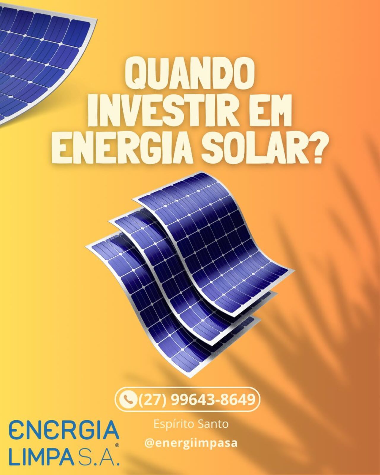 O momento ideal para investir em energia solar é agora. A redução contínua dos custos dos equipamentos e o aumento das tarifas de energia tornam o retorno financeiro mais rápido e previsível. Atualmente, o investimento em um sistema fotovoltaico bem dimensionado pode gerar uma enorme economia na conta de luz, com um rápido retorno sobre o investimento (payback). Além disso, os valores de energia elétrica no Brasil têm sofrido reajustes médios anuais próximos de 10%, enquanto o custo dos painéis solares caiu mais de 75% na última década. Isso significa que cada mês de espera representa perda direta de economia, pois a energia da rede continuará encarecendo — enquanto a geração solar permanece estável e previsível.
Investir imediatamente em energia solar não é apenas uma decisão sustentável, mas uma estratégia financeira sólida, de proteção contra a inflação energética e valorização do imóvel. Com as linhas de financiamento específicas e incentivos disponíveis, o momento atual oferece as melhores condições históricas para quem busca reduzir despesas e investir em autonomia energética.