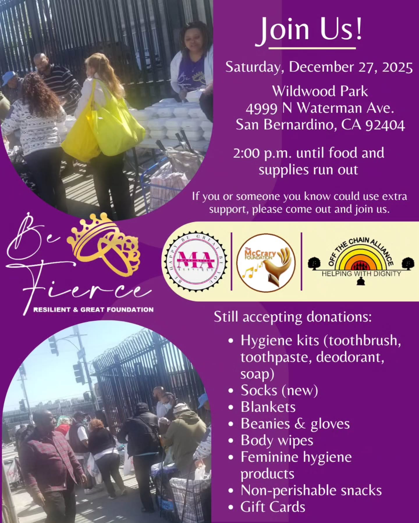 Join Us! @offthechainalliance @maservices2015 @mccraryfoundation
We’re excited to invite our community to our next outreach event, where we’ll be distributing food, clothing, and personal hygiene products to individuals and families in need.
If you or someone you know could use extra support, please come out and join us. This event is about showing up for one another and making sure our community has access to essential resources.
💜 Everyone is welcome
🤍 While supplies last
We look forward to seeing you there!
Hashtags: #CommunityEvent #CommunityCare
#FoodDistribution #ClothingDistribution #HygieneSupport