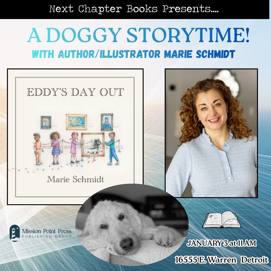 One Week! Join us for doggy storytime next Saturday as we welcome local author/illustrator Marie Schmidt and our Goldendoodle bookstore friend, Eden!
Marie will be reading and signing her new picture book, Eddy's Day Out, published by @missionpointpress. It's a sweet story about a curious dog who ends up on a field trip to @diadetroit, where, of course, hilarity ensues!
Bring the family to experience a fun-filled Detroit story, and snuggle with Eden, a loving local therapy dog. What a great morning to round out the holiday break!
📚 Where: Next Chapter Books
❄️ When: Saturday, Jan 3
🐩 What? Doggy Storytime!
⏰ What Time? 11 AM (Note the slightly later storytime start)
See you there!
#nextchapterbooksdetroit #indiebookstore #authorevent #doggystorytime #booksigning #detroitstory #childrensauthor #michiganauthor #missiopointpress #detroitinstituteofarts