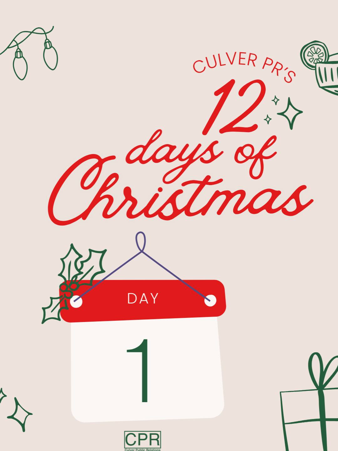 On the 1st day of CPR’s Christmas, we’re celebrating what matters most, our team, our clients, and the journalists we’re proud to work alongside. Grateful for the trust, collaboration, and relationships that make our work meaningful. Merry Christmas from all of us at CPR. 🎄
ㅤ
#CulverPR #CulverPublicRelations #12DaysofChristmas #DallasPRAgency
