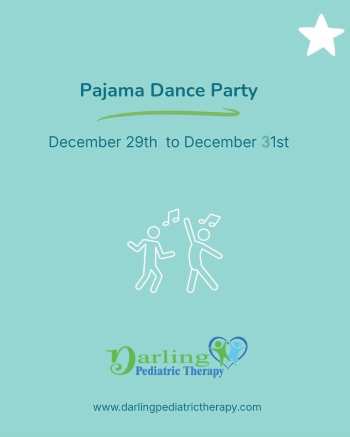 🛏️💃 PJ + Dance Party! 🎶✨
Kids, grab your comfiest PJs and get ready to dance! 🩰🕺
Join us the week of 12/29 for a fun-filled PJ + Dance Party at Darling Pediatric Therapy.
🎵 Music
🥳 Movement & fun
🍿 Snacks
Let’s end the year with laughter, movement, and cozy vibes! 💛
#PJDanceParty
#KidsActivities
#PediatricTherapyFun
#DarlingPediatricTherapy
#MovementAndPlay