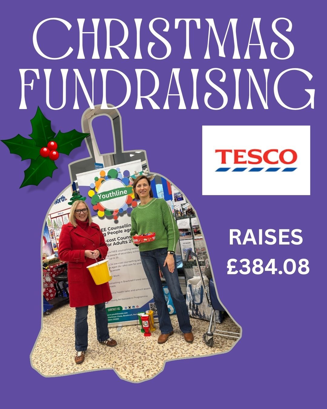 🎄💜 Thank you to our amazing volunteers! 💜🎄
A huge thank you to all the volunteers who helped out at our Christmas Bucket Collection at Tesco Warfield yesterday! Your time and festive spirit made the day a real success.
Thanks also to Tesco for allowing us to be there, and to all the generous customers who donated — every contribution helps us continue supporting young people facing mental health challenges.
We are thrilled to share that together we raised £384.08 🌟
Your support truly makes a difference — thank you all! 💜
#Youthline #Volunteers #CommunitySupport #MentalHealthMatters #TescoWarfield #ThankYou