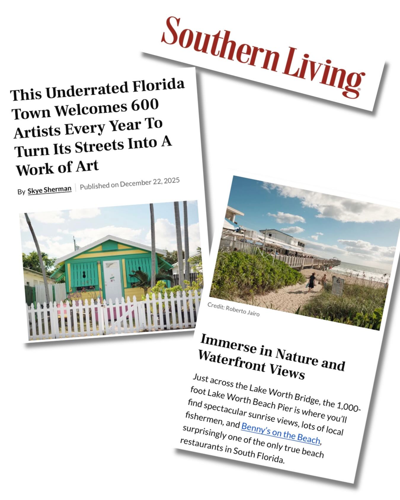 We're so behind in sharing our clients top mentions, but we could not ignore this gorgeous story by the even more gorgeous (and brilliant, creative, wonderful human... I love her basically) @skyesherman for @southernlivingmag , which uncovers the hidden gem town of Lake Worth, Fla and the beloved and iconic pier-top restaurant at its edge, @bennysonthebeach . You've gotta read the whole story, which you'll find at southernliving.com.
.
.
.
#floridatravel #florida #beachtravel #beachvacation #beachlife #lakeworth @visitflorida @palmbeachesfl