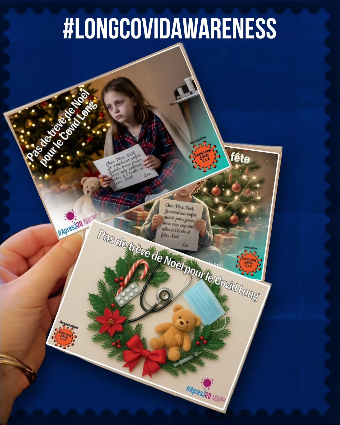 📢 #LongCovidAwareness
Les enfants aussi sont touchés
Du 15 au 31 décembre, mobilisons-nous pour rendre visibles les enfants et adolescents atteints de #CovidLongPédiatrique, trop souvent oubliés.
💌 Une action simple et forte :
✍️ Écrire une carte postale à la ministre de la Santé
👉 Une carte = une voix
📮 Adresse :
Stéphanie Rist
Ministère du Travail, de la Santé, des Solidarités et des Familles
14, avenue Duquesne
75350 PARIS 07 SP
Derrière le Covid Long pédiatrique, il y a :
- des enfants épuisés, douloureux, parfois déscolarisés
- des familles isolées et sans réponses
- un manque de reconnaissance et de prise en charge adaptée
📢 Refusons le silence et l’inaction.
Chaque carte compte.
#LongCovidAwareness #CovidLongPediatrique #CovidLong ApresJ20 CovidLongEnfants
@assoc_covidlongenfants