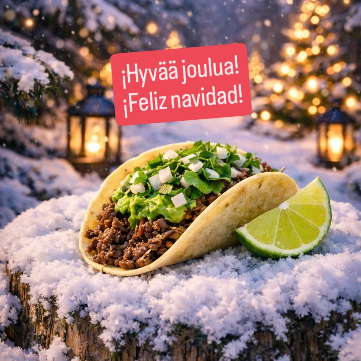 Kiitos kaikille asiakkaillemme ja erittäin rauhallista ja mukavaa joulua!
Olette tehneet tästä vuodesta meille täynnä makuja, kohtaamisia ja hyvää fiilistä. Toivomme, että joulunne on täynnä lämpöä, naurua ja juuri sopivasti herkkuja. Nähdään taas pian tacoiden äärellä myös ensi vuonna. 💛
Hiljennymme joulun viettoon ja suljemme klo 18.