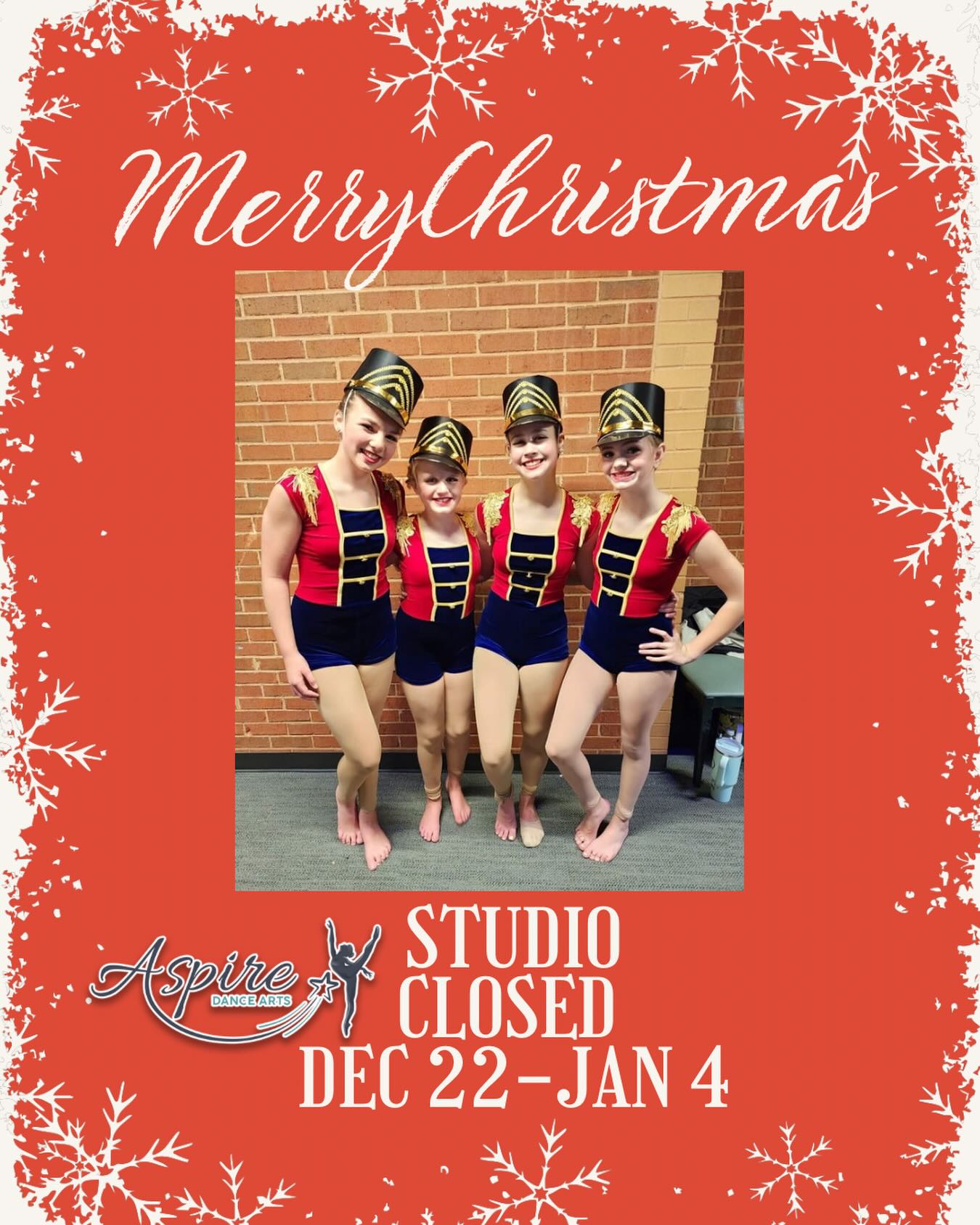 🧑🏻🎄The studio will be closed Dec 22-Jan 4th🎅
Wishing all our Aspire Families a wonderful holiday break!
.
.
.
#christmasbreak #merrychristmas #studioclosed #ballgroundga #waleskaga #cantonga #happyholidays
