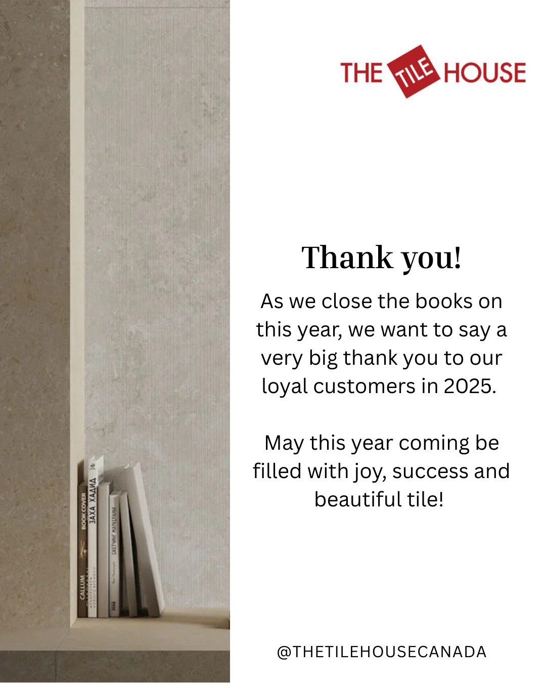✨ We are so grateful for you!
As we close the books on this year, we want to say a very big thank you to our loyal customers in 2025. May 2026 be filled with joy, success and beautiful tile!
Wishing you a very happy holiday season 🎄✨