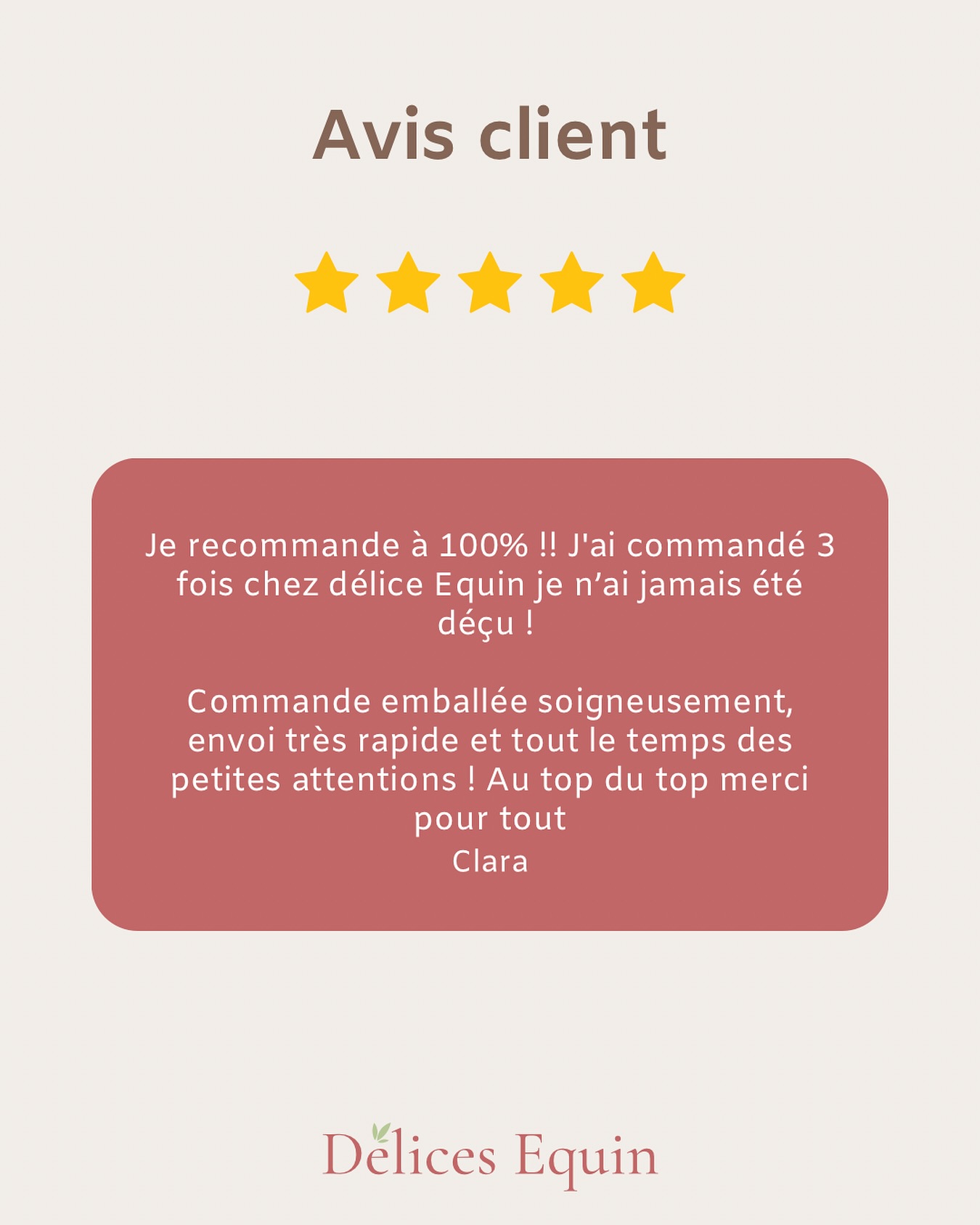 Un grand merci pour vos avis ! Ils nous permettent de nous améliorer chaque jour. ✨
Savoir que nos friandises naturelles ont conquis le cœur de vos chevaux est la plus belle des récompenses. 🌸
Votre confiance et votre satisfaction sont notre plus grande motivation ! 💪🏼
#DelicesEquin #cheval #chevaux #friandiseschevaux #friandisesnaturelles #avis