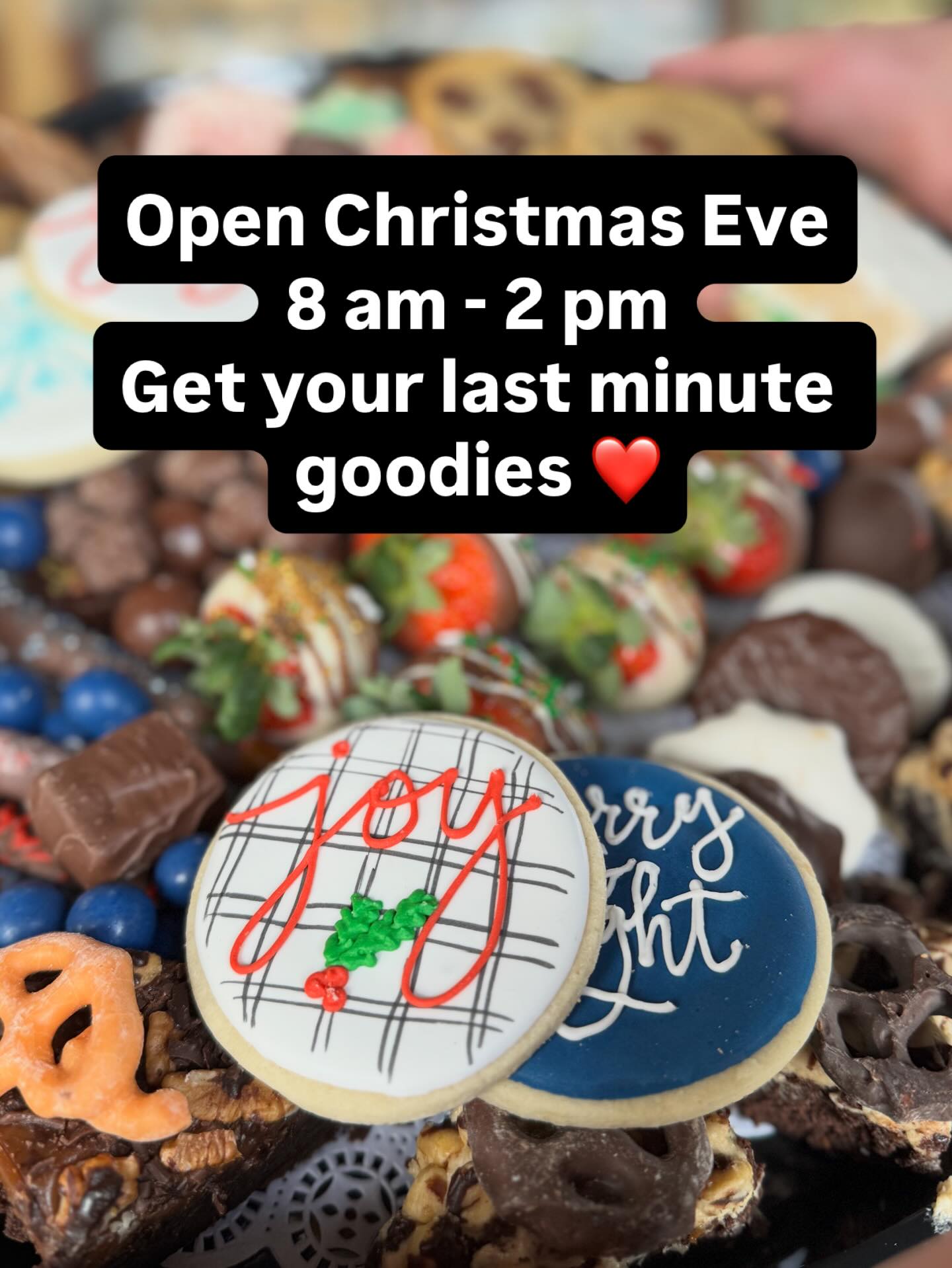 We are here for you!! We are open tomorrow from 8-2 - see you then! #christmaseve #openforbusiness #chocolatecafe #localbusiness