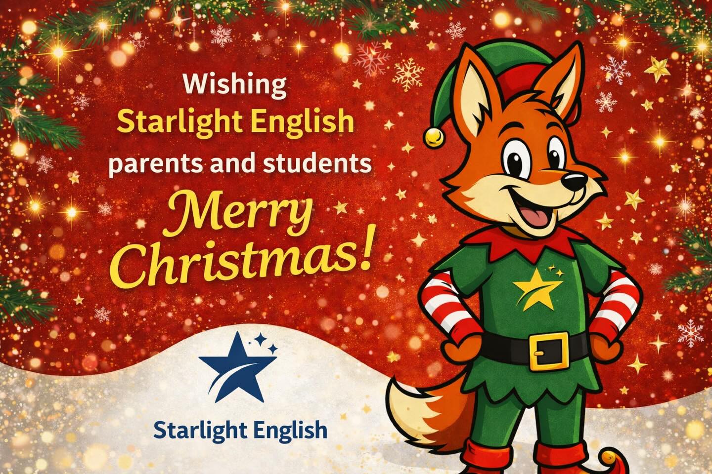 🎄 Merry Christmas from Starlight English ⭐
Thank you to our wonderful parents and students for being part of our learning family.
Wishing you a holiday filled with joy, warmth, and bright learning moments ✨
#merrychristmas #englishonline #happyholidays #onlineenglishclasses #eslteacher