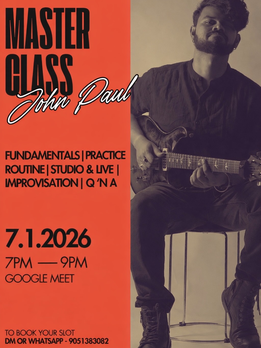 Finally conducting the Online Masterclass on 7th January 2026! Hope to have a great session with you !
#masterclass #guitarlesson #onlineclass #musiclessons #workshop