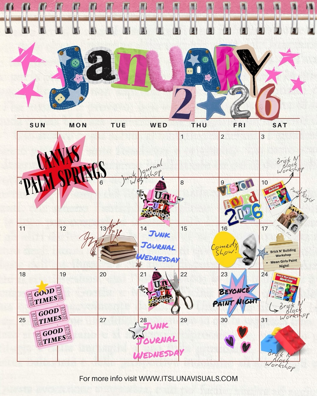 January 2026 is HERE, and it’s going to be a month full of creativity, music, and good vibes! 🎨✨
We’ve got something for everyone, from Queen B vibes to crafty junk journals, Brick N’ Block Building and even Bieber fever! 🔥
Mark your calendars, because January is packed with events you won’t want to miss!
Here’s the lineup:
✨ January 9th – Vision Board Workshop
🎤 January 10th – Justin Bieber Singalong Paint Night
💋 January 17th – Mean Girls Paint Night
🐝 January 23rd – Beyoncé Singalong Paint Night
✂️ Every WEDNESDAY starting January – Junk Journal Workshop’s
🧱 Every SATURDAY starting January – Brick N’ Block Building workshop’s
All happening at @thecanvas.ps ✨
Get your tickets NOW before they sell out you won’t want to miss these iconic nights filled with creativity, fun, and unforgettable vibes! 🔥
🖤 Let’s make this the BEST start to 2026!
Tickets are now LIVE!
🎟 Link in bio to get your tickets!
#GoodVibes #CreativeFun #PalmSpringsEvents #BeyoncéNight