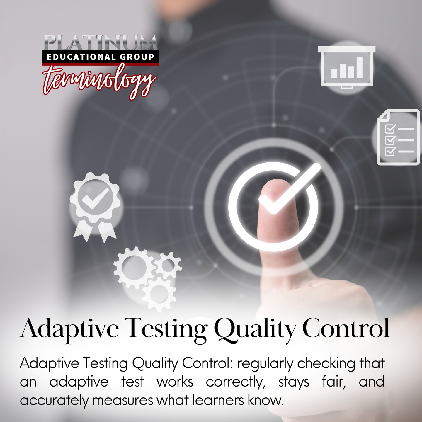 Wrapping up our last terminology post of the year! ⨠Adaptive Testing Quality Control: regularly checking that an adaptive test works correctly, remains fair, and accurately measures what learners know.
Our experienced Education Team oversees this process to ensure assessments stay accurate, fair, and aligned with educational standards and that the test continues to measure the intended competencies across diverse learners and professions.
#PlatinumTerminology #PlatinumEducationalGroup #AdaptiveTestingQualityControl