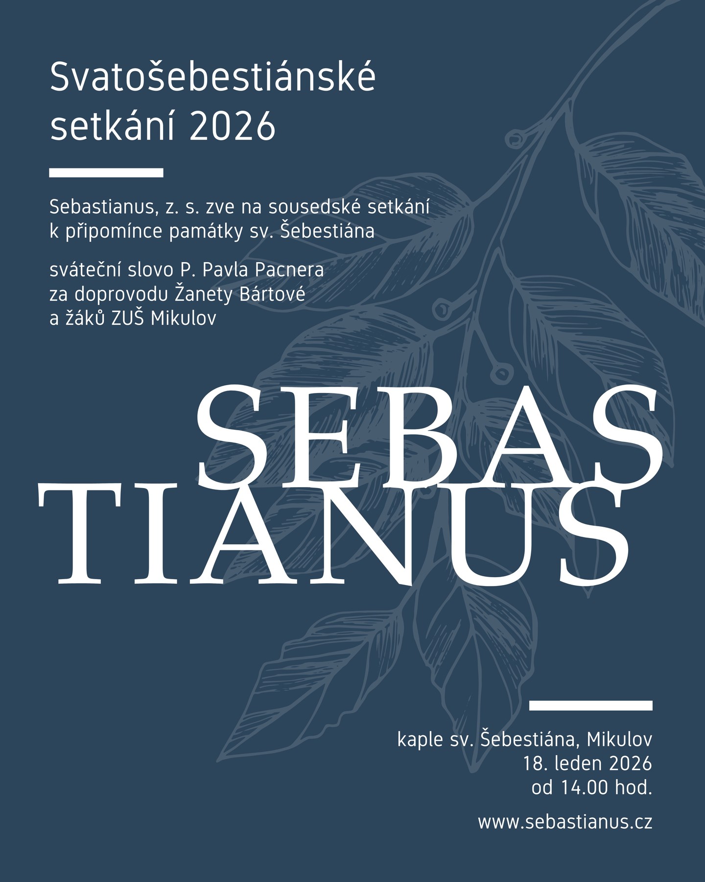👉🏻 Deutsch siehe unten 🇦🇹
Srdečně zveme na sousedské setkání k připomínce památky sv. Šebestiána. Sváteční slovo pronese P. Pavel Pacner za doprovodu Žanety Bártové a žáků ZUŠ Mikulov. V případě nepříznivého počasí a náledí doporučujeme cestu lesem od ulice Habánská. Šály, čepice a dobrou náladu s sebou! ☕️
Těšíme se na Vás!
__
Herzlich laden wir Sie zu einem gemeinsamen Treffen zum Gedenken an den hl. Sebastian ein. Das Festwort spricht P. Pavel Pacner, begleitet von Žaneta Bártová und den SchülerInnen der Kunstschule Mikulov. Bei ungünstigem Wetter und Glatteis empfehlen wir den Weg durch den Wald von der Habánská-Straße. Schals, Mützen und gute Laune nicht vergessen! 🔔
Wir freuen uns auf Sie!
#sebastianus #spoleksebastianus #svatykopecek #svatykopecekmikulov #mikulov #nikolsburg #jiznimorava #morava #südmähren #mähren #svatosebestianskesetkani