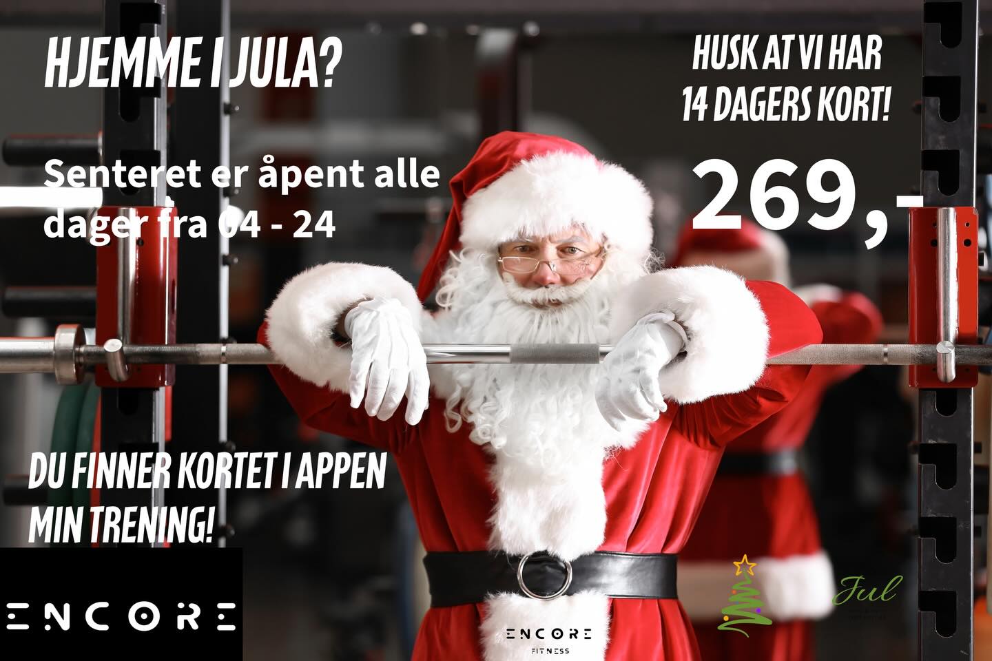 Hjemme i jula? Vi har åpent alle dager fra 05 - 00! Last ned appen Min Trening og velg ønsket medlems tilgang🔥 Fortsatt god jul🎄