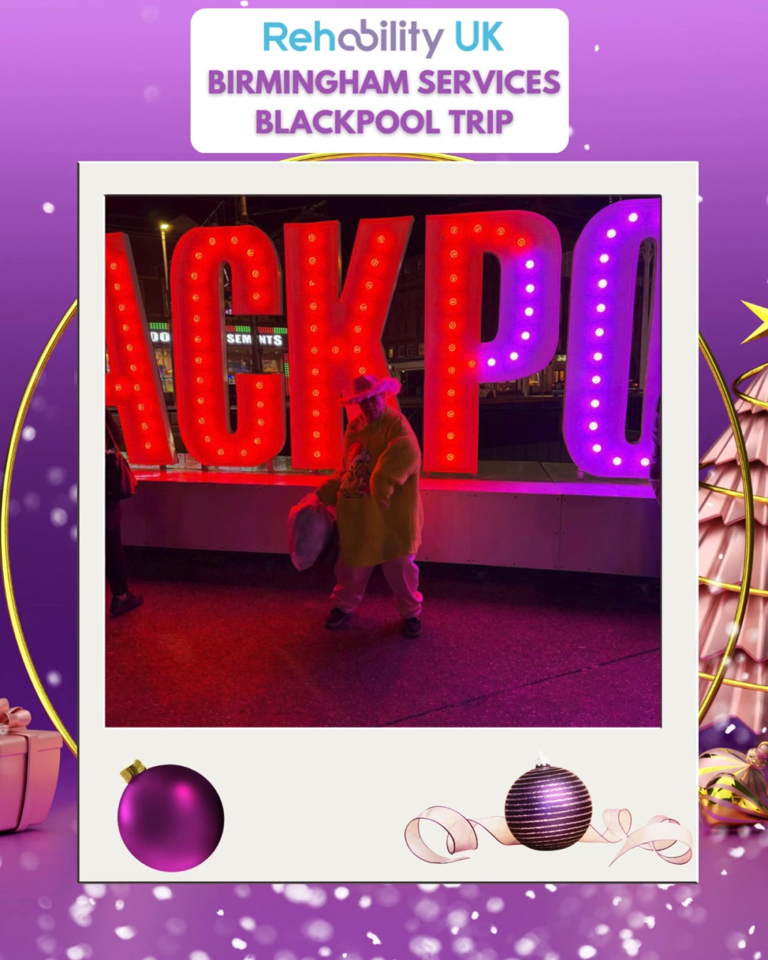 ✨ A memorable Christmas day out in Blackpool! ✨
On the 12th of December, residents from our Birmingham services were supported to travel to Blackpool to experience the world-famous Illuminations. The trip was filled with great company, laughter, and plenty of festive cheer.
Everyone had an amazing time taking in the colourful displays, soaking up the atmosphere, and creating special memories together. It was a fantastic and successful trip, and we’re so pleased to see how much everyone enjoyed the experience. A big thank you to everyone involved in making the day such a success! 🚌💡✨
#Christmas #BirminghamServices #BlackpoolIlluminations #Blackpool #FestiveMoments #RehabilityUK