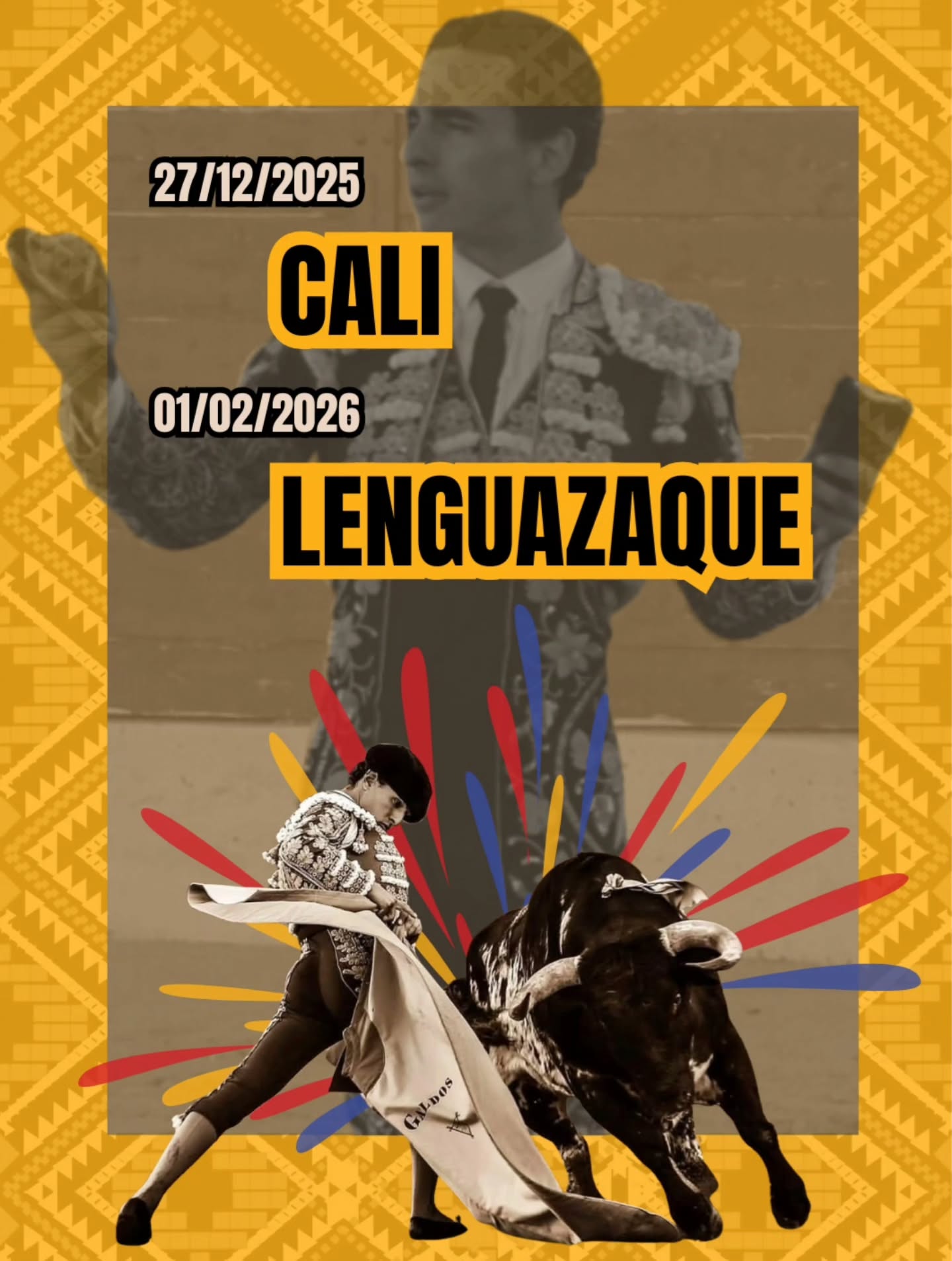 Ilusionante volver a torear en #𝐂𝐨𝐥𝐨𝐦𝐛𝐢𝐚. 🇨🇴
¡Nos vemos mañana en la 𝐅𝐞𝐫𝐢𝐚 𝐝𝐞 #𝘾𝙖𝙡𝙞! 🪇
01/02 👉🏽 #𝙇𝙚𝙣𝙜𝙪𝙖𝙯𝙖𝙦𝙪𝙚