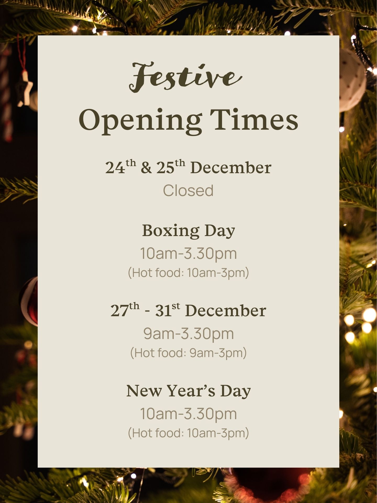 Happy Christmas from all of us at The Pitzhanger Pantry! 🎄✨
Just a little festive heads-up: we’ll be closed on 24th & 25th December, but back open on Boxing Day and right through the festive period. We can’t wait to welcome you with hot drinks, delicious food and our freshly baked cakes. ☕🍰
Wishing you a joyful Christmas — see you soon! 🎅🏼