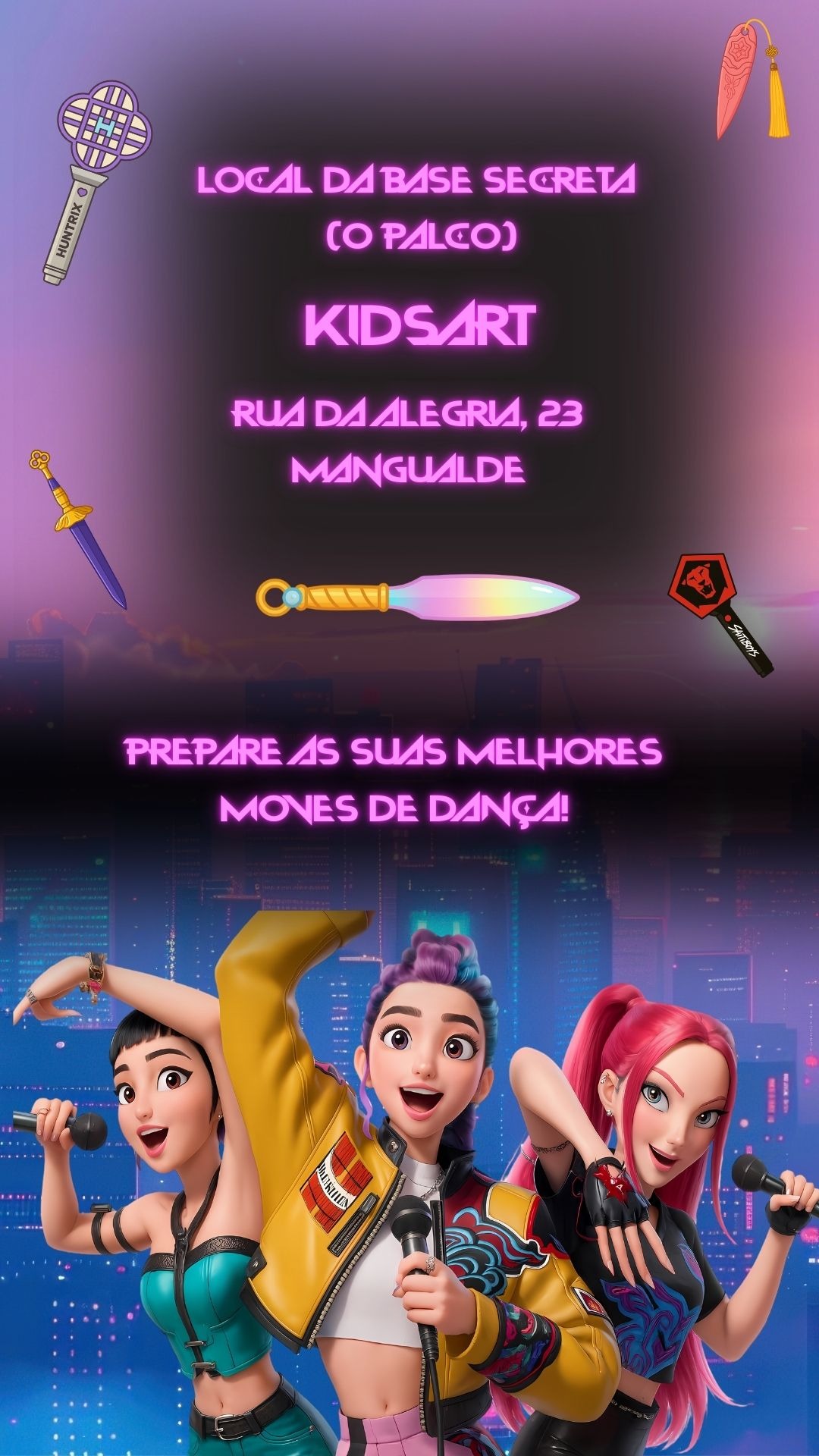 🎧✨ Festa com batida coreana e visual de arrasar?
O Convite Animado K‑Pop Demon Hunters chegou para transformar o teu evento num verdadeiro show! 🎤🖤
Com páginas animadas, música eletrizante e personagens no estilo anime/K‑Pop, este convite é personalizado com nome, idade, data e foto, criando um mini-filme cheio de estilo e emoção! 💫
🔥 Ideal para fãs de:
💥 Cultura pop coreana
🎶 Música com atitude
🌆 Estética urbana e anime
💌 Envia-se por WhatsApp, redes sociais ou e-mail – em vídeo (MP4), compatível com todos os dispositivos. Prático, moderno e memorável!
🛒 Encomenda já e começa a festa com um verdadeiro comeback de aniversário! 💿🎂
#ConviteKpop #ConviteDemonHunters #ConviteDigital #ConviteAnimado #KpopParty #FestaKpop #FestaAdolescente #KidsArtPortugal #ConviteWhatsapp #AniversárioEstiloso #KpopLovers