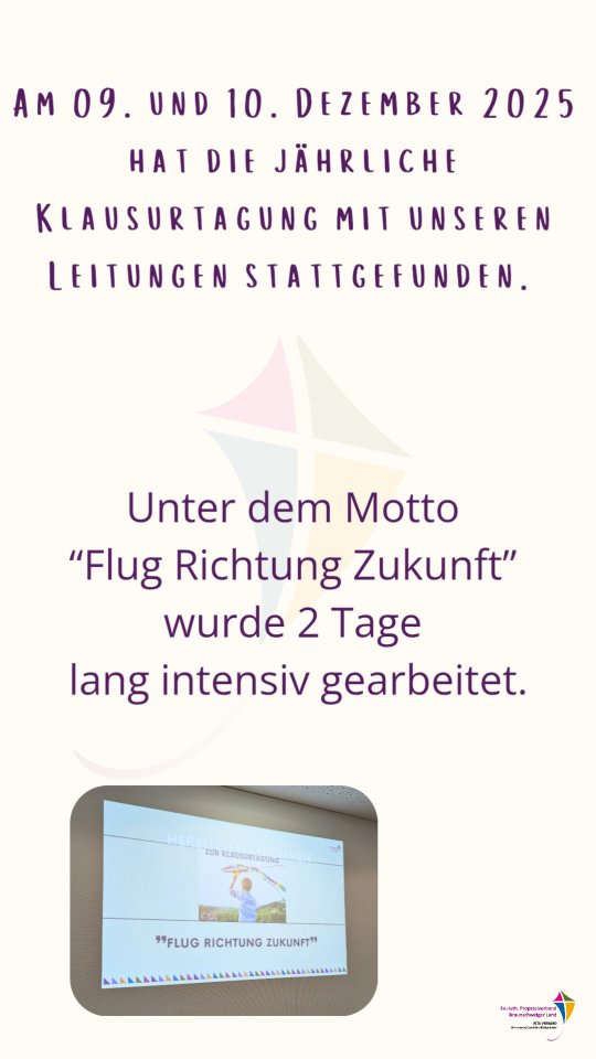 🪁 Flug Richtung Zukunft 🪁
Dies war das Motto der diesjährigen Klausurtagung des Kita-Verbandes Helmstedt/Vorsfelde/Königslutter.
Gemeinsam mit den Leitungen blickten wir zurück auf das vergangene Jahr, tauschten uns über Veränderungen aus und richteten den Fokus auf die Zukunft - insbesondere auf die Vision einer inklusive Kita Landschaft.👍
Neben fachlichen Input, vielen Gesprächen und intensiven Gruppenarbeiten kamen auch Spaß, Bewegung und weihnachtliche Momente nicht zu kurz 🎅🏻✨
Wir freuen uns auf die kommende Zeit und darauf, unsere Einrichtungen genau so wie die MitarbeiterInnen weiter zu begleiten und zu unterstützen.
Ein Dank geht an die Gemeinde Süpplingenburg für die tollen Räumlichkeiten und die Verpflegung!! 🙋🏻♀️
#flugrichtungzukunft #kitaverbandhevokoe #kindergarten #veränderungen #inklusion
