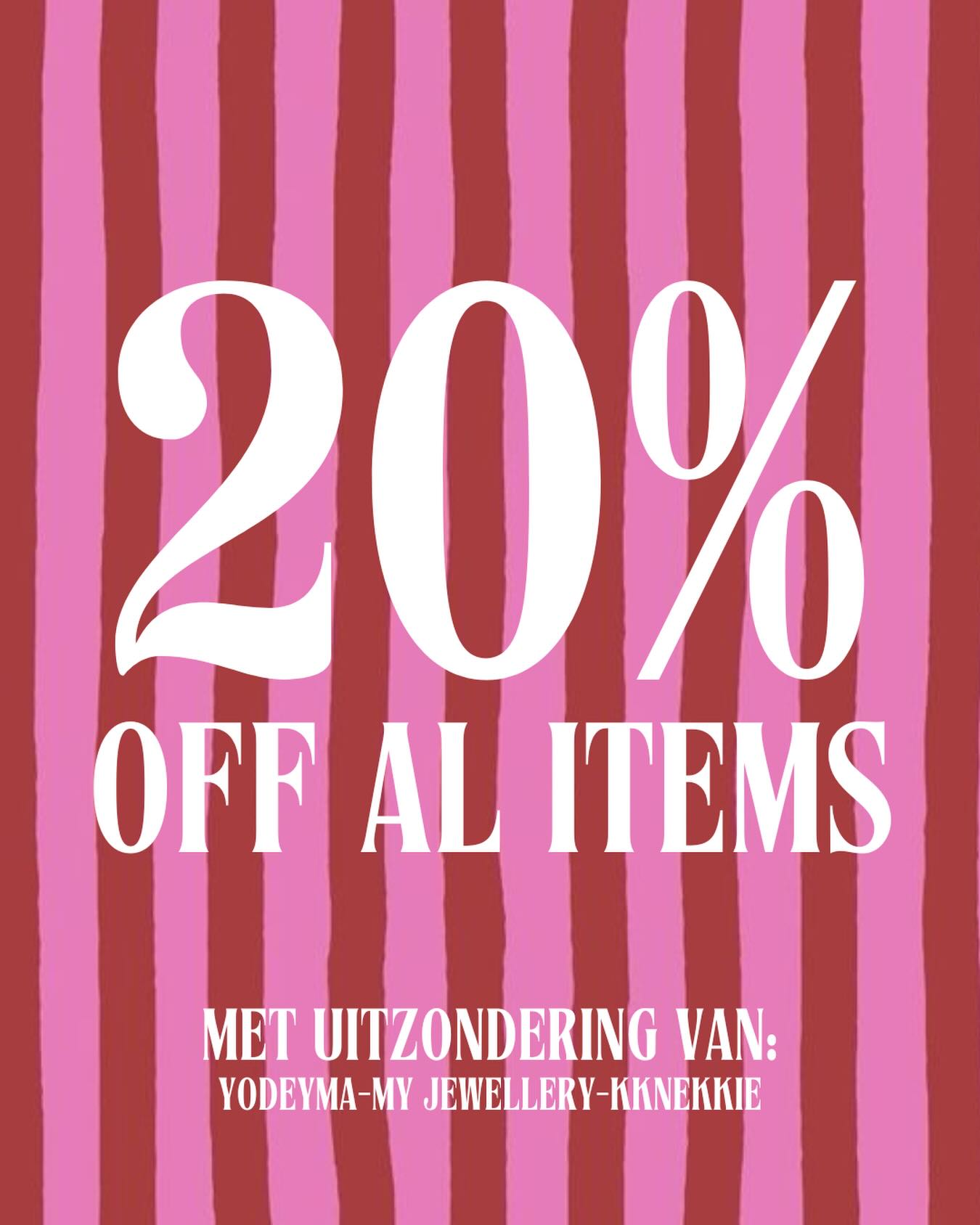 Christmas is over, but the surprises aren’t 🎁
Vandaag start onze SALE! 20% off al items 😍😍
Met uitzondering van:
✨Yodeyma
✨My Jewellery
✨Kknekkie
#sale #saleitems