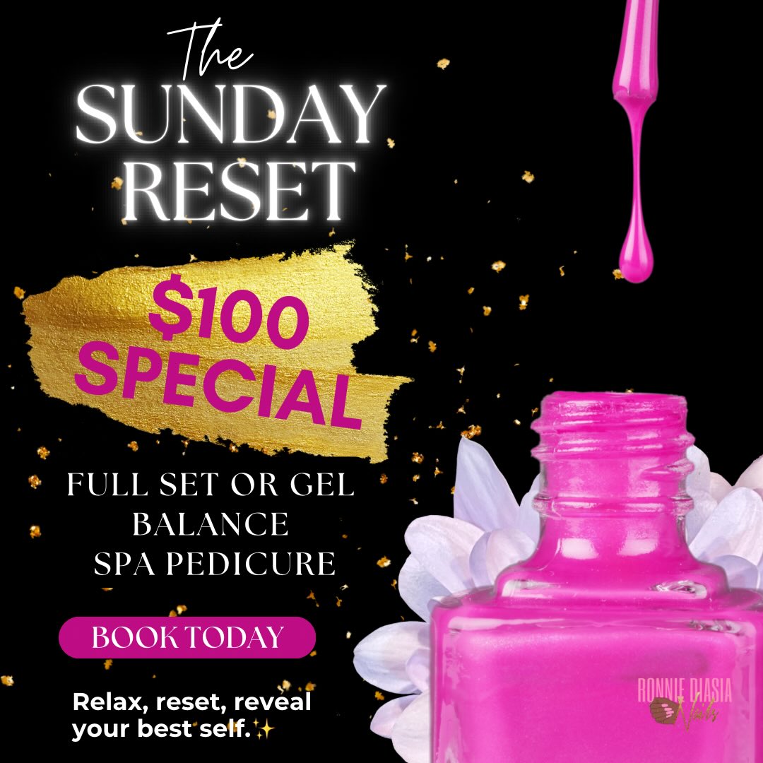 Your Sundays just got a little better 🙌🏾
BOOK NOW for a Sunday reset for only $100 ($120 value)!
-The Sunday Reset is priced for SHORT LENGTHS only. Additional charge for length or art upgrades.
You can find this service on my booking site under ”Weekly Specials”✨
Don’t get left off bad and boujee this season by keeping your nails and toes done with a little Sunday reset. Remember, when you look old you feel good! Book your experience today! Text 567-408-6614 or schedule online at RDNAILSALON.COM
.
#toledonailtech #toledonails #nailspecials #lucascounty #maumeenailtech #sylvannianailtech #perrysburgnailtech #woodcounty #bgsunailtech #bowlinggreennails #detroitnailtech #monroenailtech #monroecounty #limanailtech #findlaynailtech